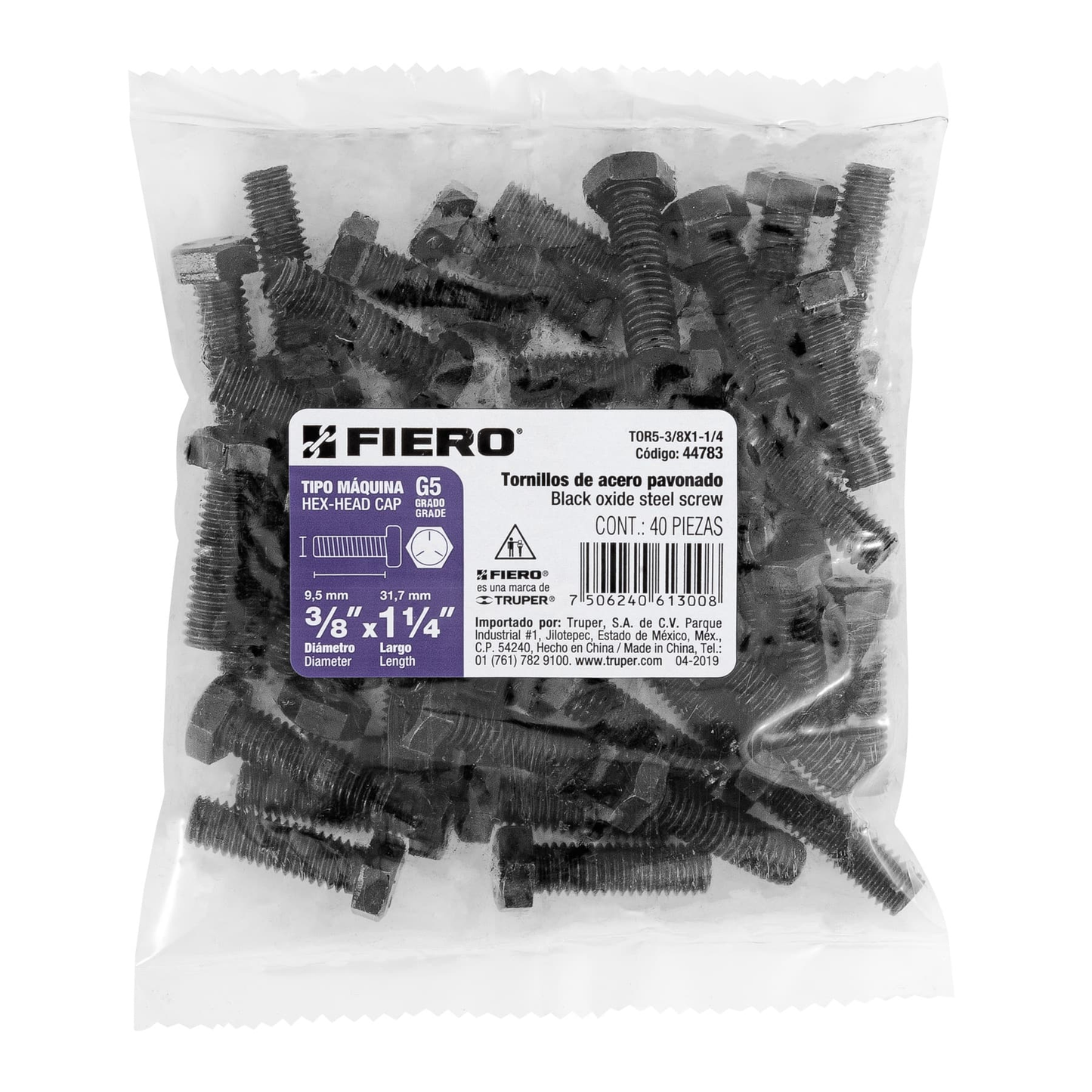 Tornillo Grado 5, 3/8 X 1-1/4", 40 piezas