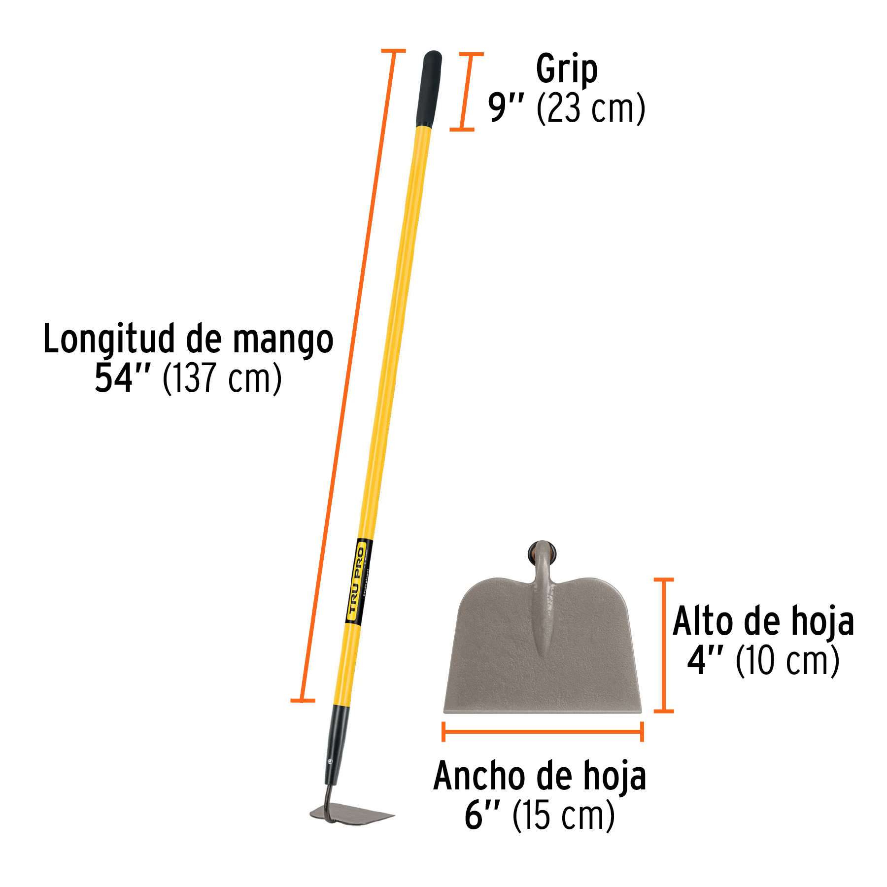 Azadón jardinero con mango fibra de vidrio 60"