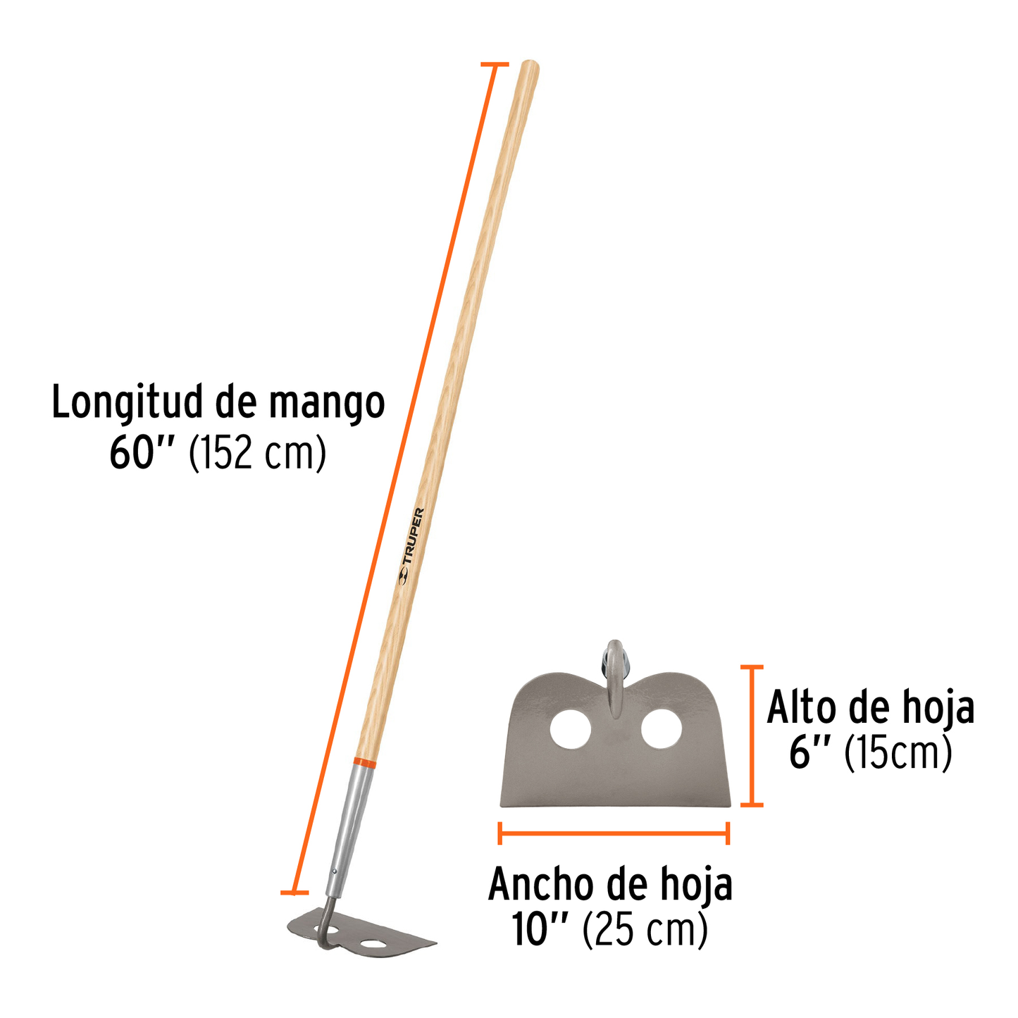 Azadón mezclero cabeza forjada, 10" de ancho, mango 60"