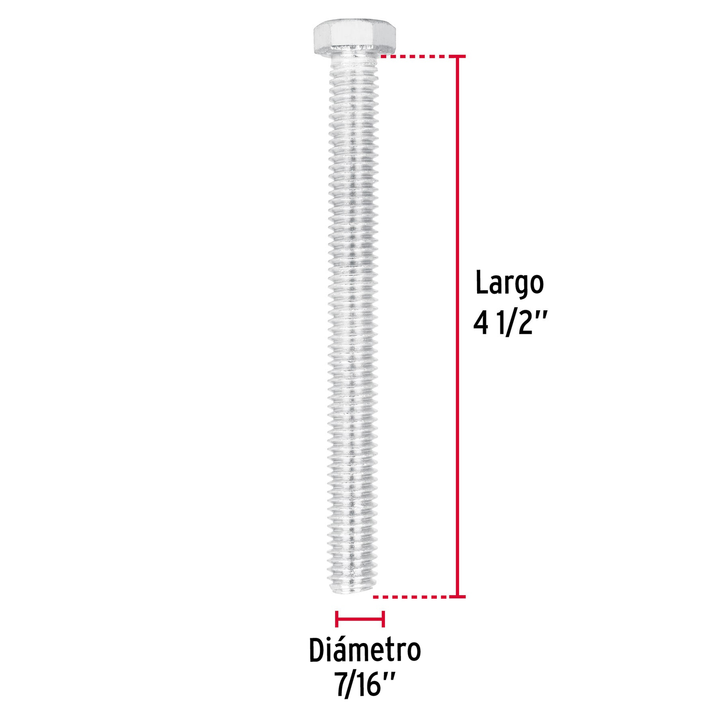 Tornillo acero galvanizado tipo máquina, 7/16X4-1/2", 15pzas