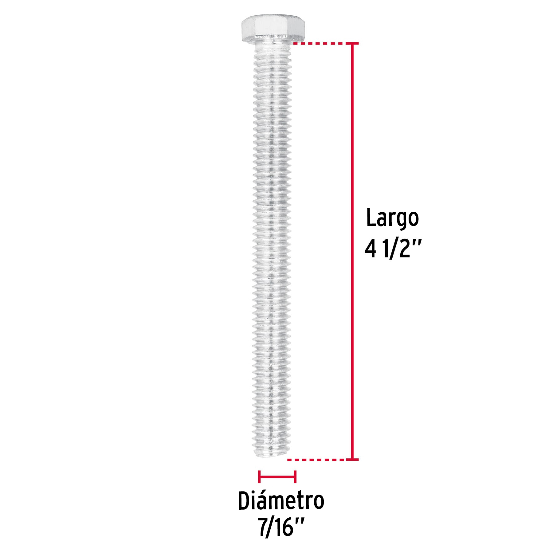 Tornillo acero galvanizado tipo máquina, 7/16X4-1/2", 15pzas