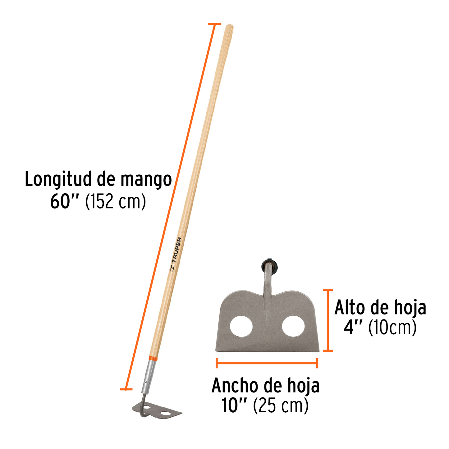Azadón mezclero cabeza forjada, 7" de ancho, mango 60"