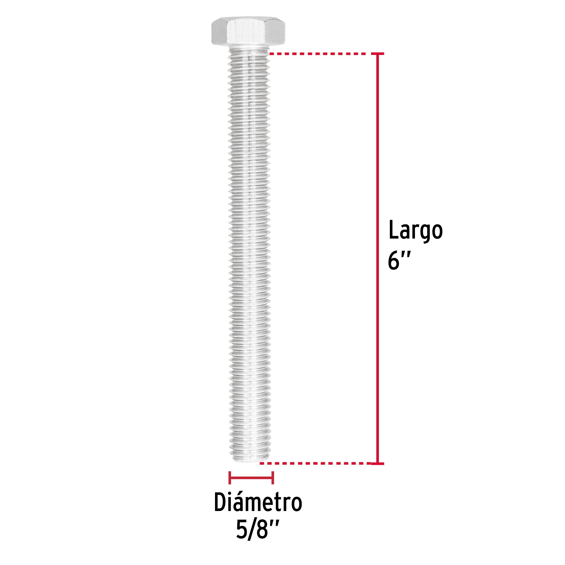 Tornillo acero galvanizado tipo máquina, 5/8X6", 4 pzas