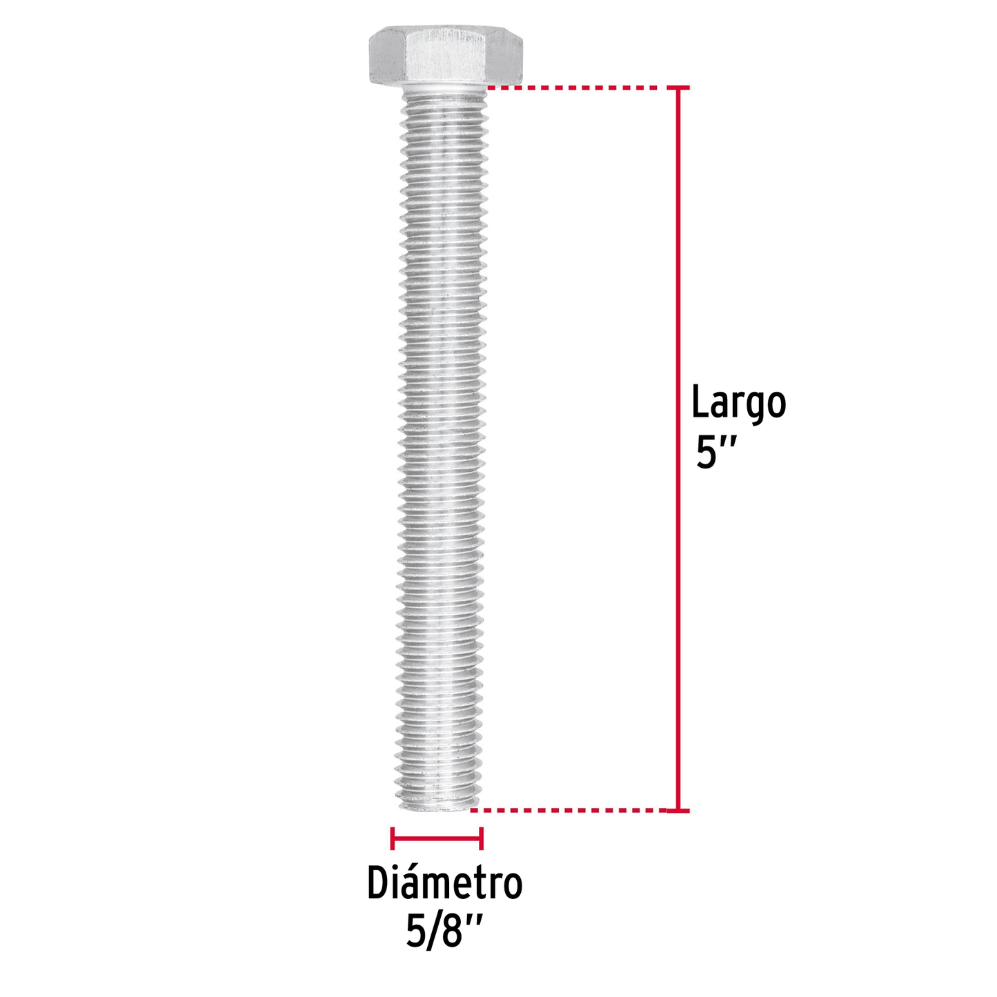 Tornillo acero galvanizado tipo máquina, 5/8X5", 6 pzas