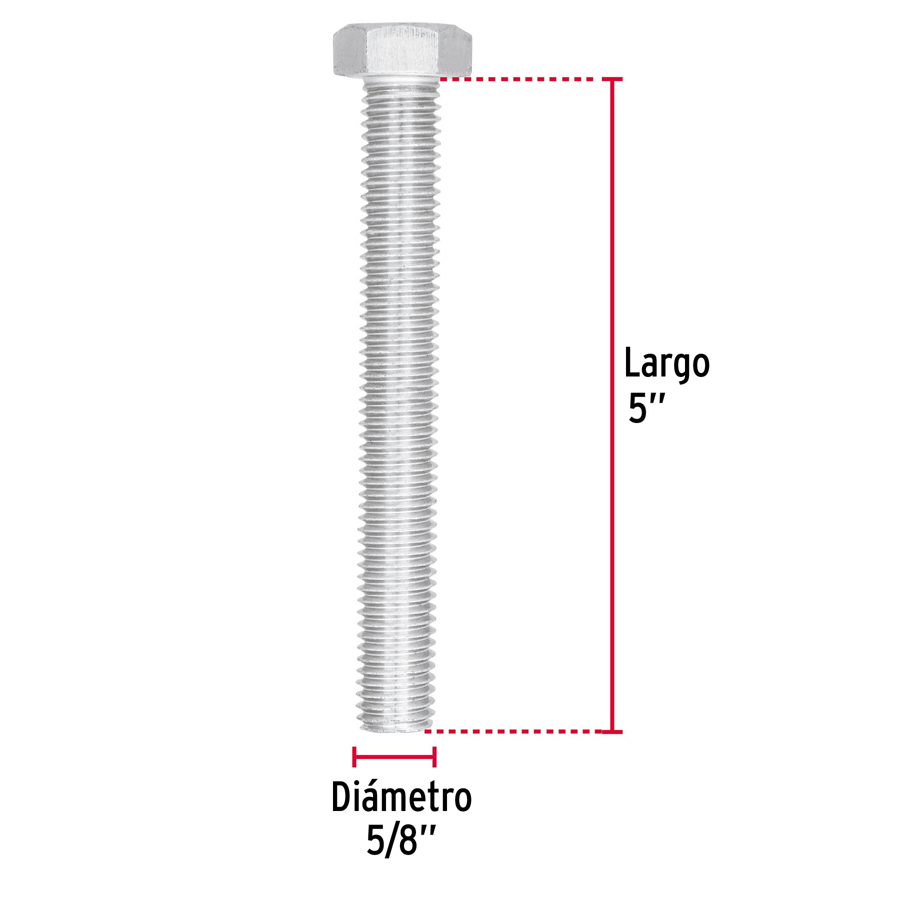 Tornillo acero galvanizado tipo máquina, 5/8X5", 6 pzas