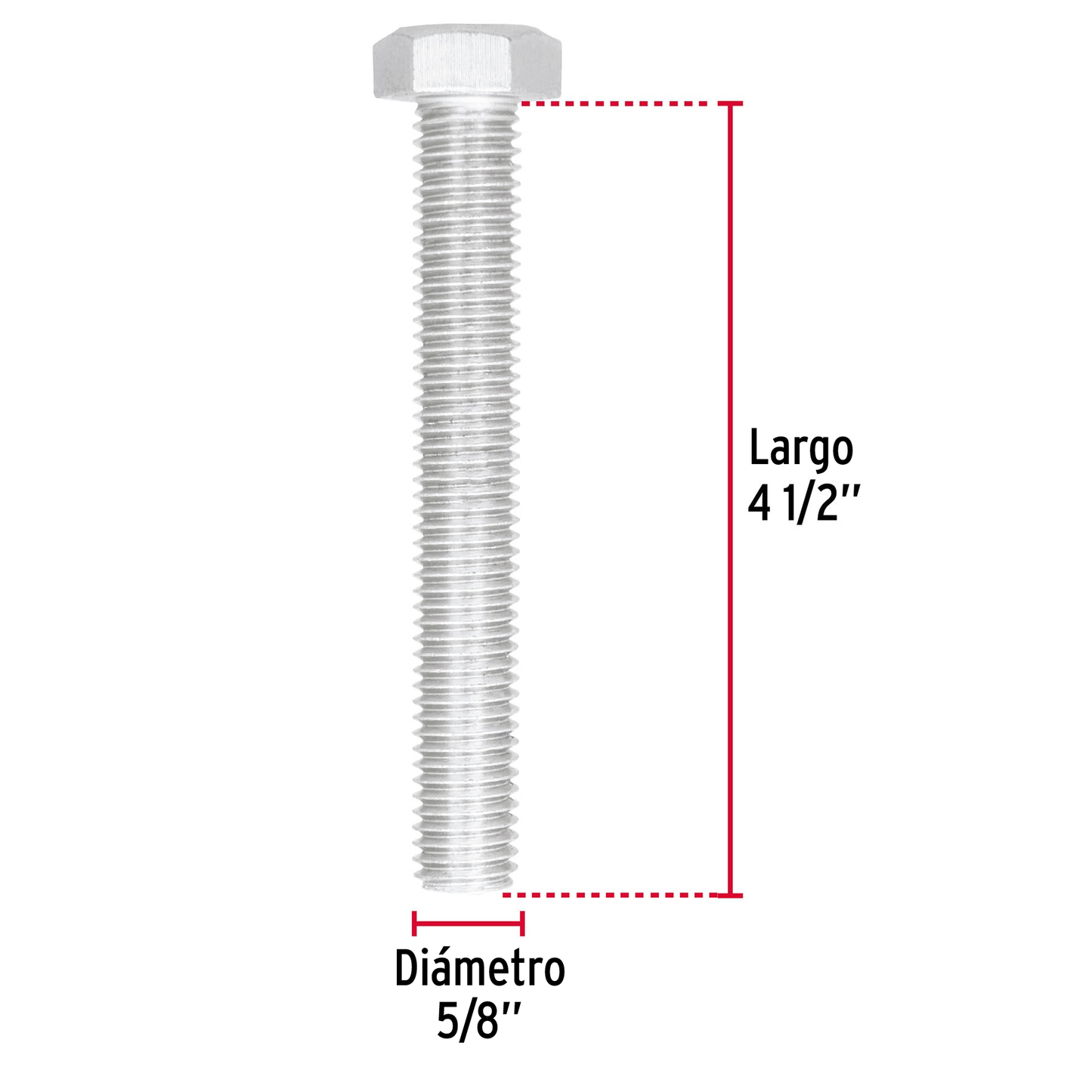 Tornillo acero galvanizado tipo máquina, 5/8X4-1/2", 6 pzas
