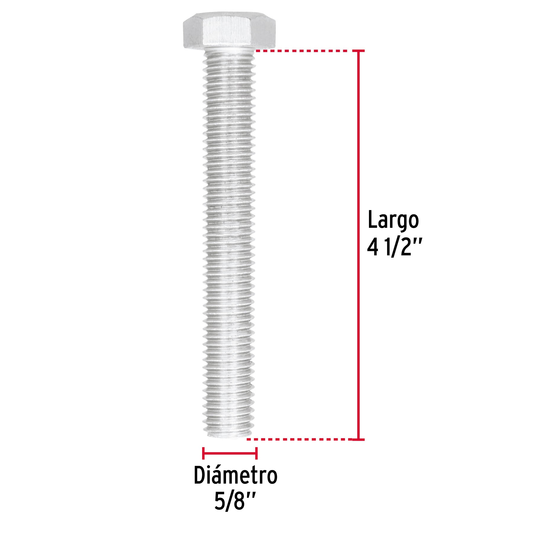 Tornillo acero galvanizado tipo máquina, 5/8X4-1/2", 6 pzas