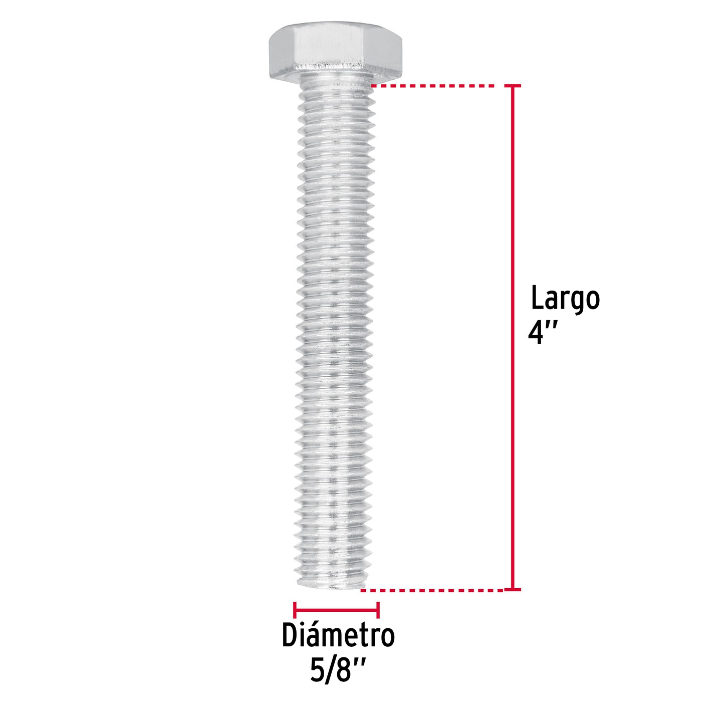 Tornillo acero galvanizado tipo máquina, 5/8X4", 8 pzas