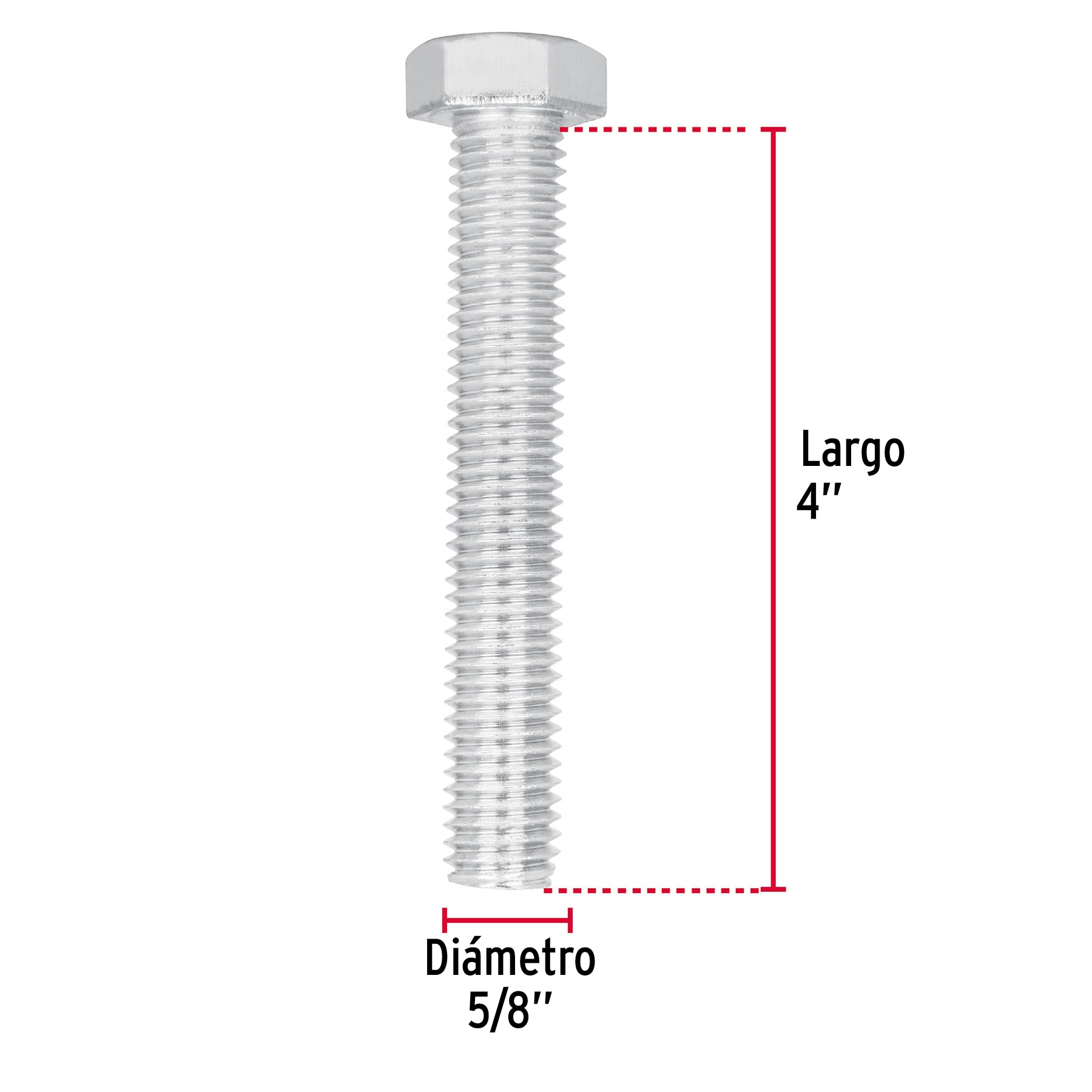Tornillo acero galvanizado tipo máquina, 5/8X4", 8 pzas