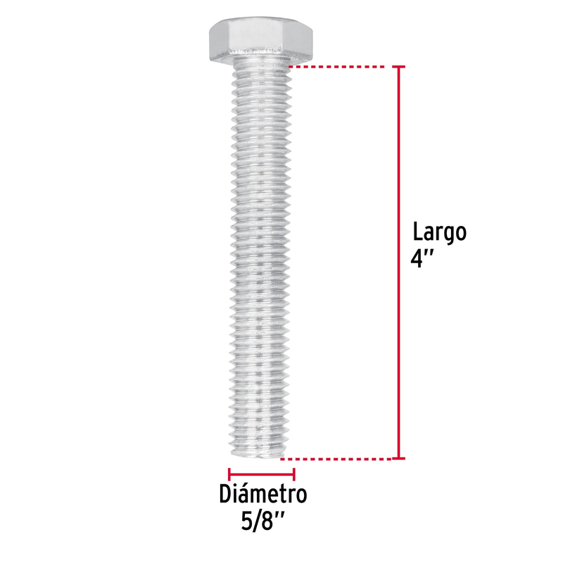 Tornillo acero galvanizado tipo máquina, 5/8X4", 8 pzas