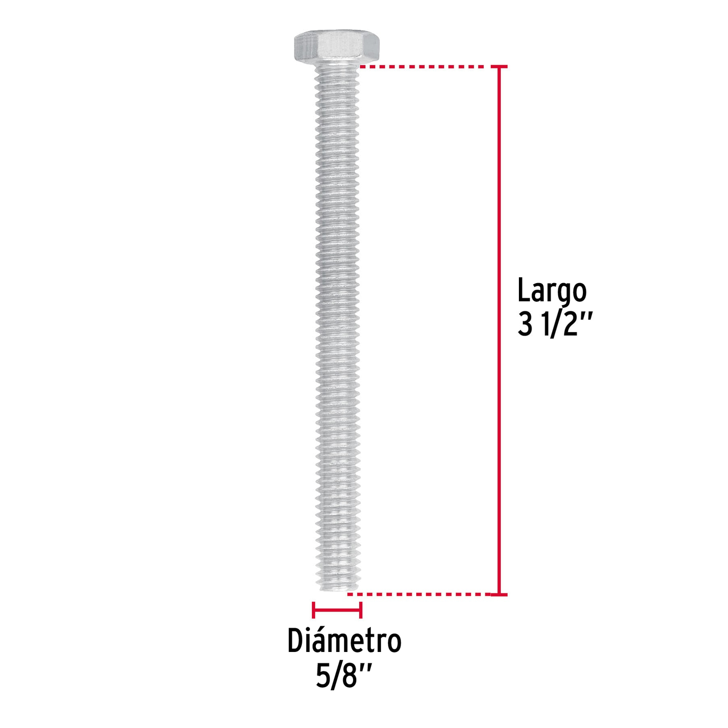 Tornillo acero galvanizado tipo máquina, 5/8X3-1/2", 6 pzas