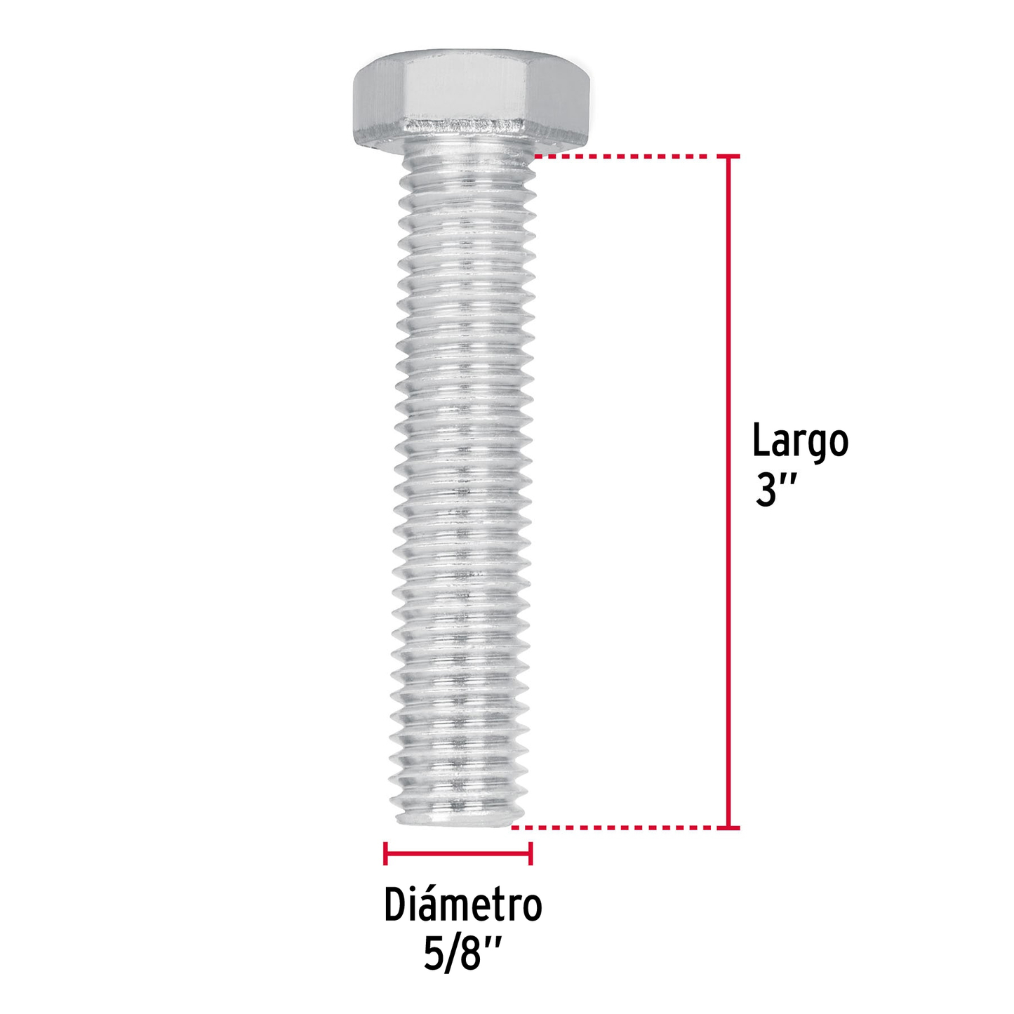 Tornillo acero galvanizado tipo máquina, 5/8X3", 6 pzas