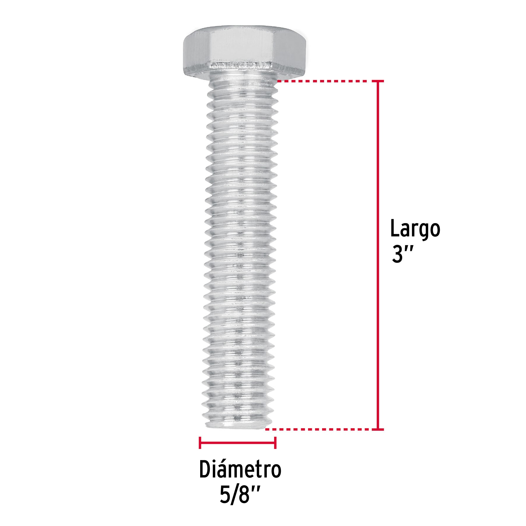 Tornillo acero galvanizado tipo máquina, 5/8X3", 6 pzas