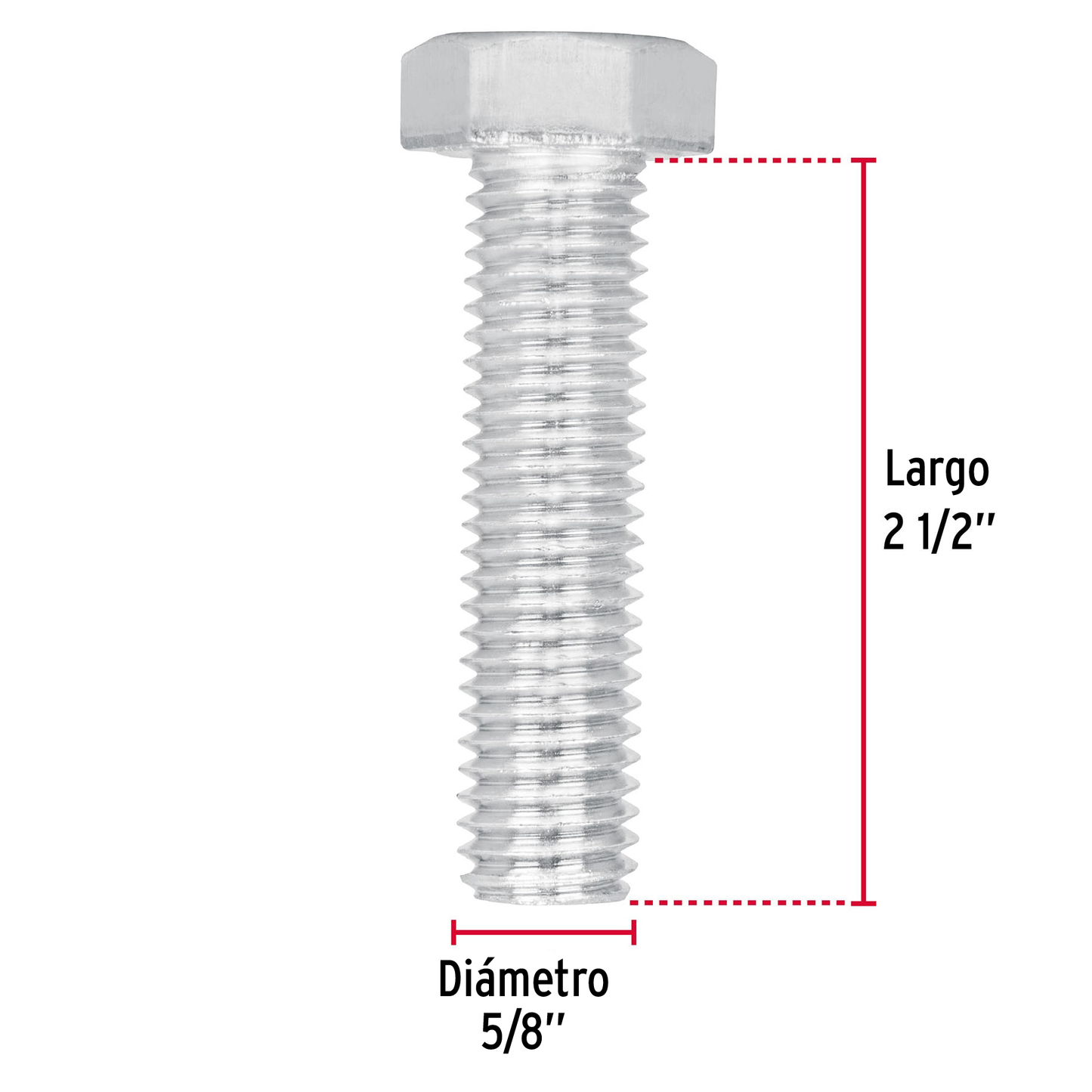 Tornillo acero galvanizado tipo máquina, 5/8X2-1/2", 8 pzas