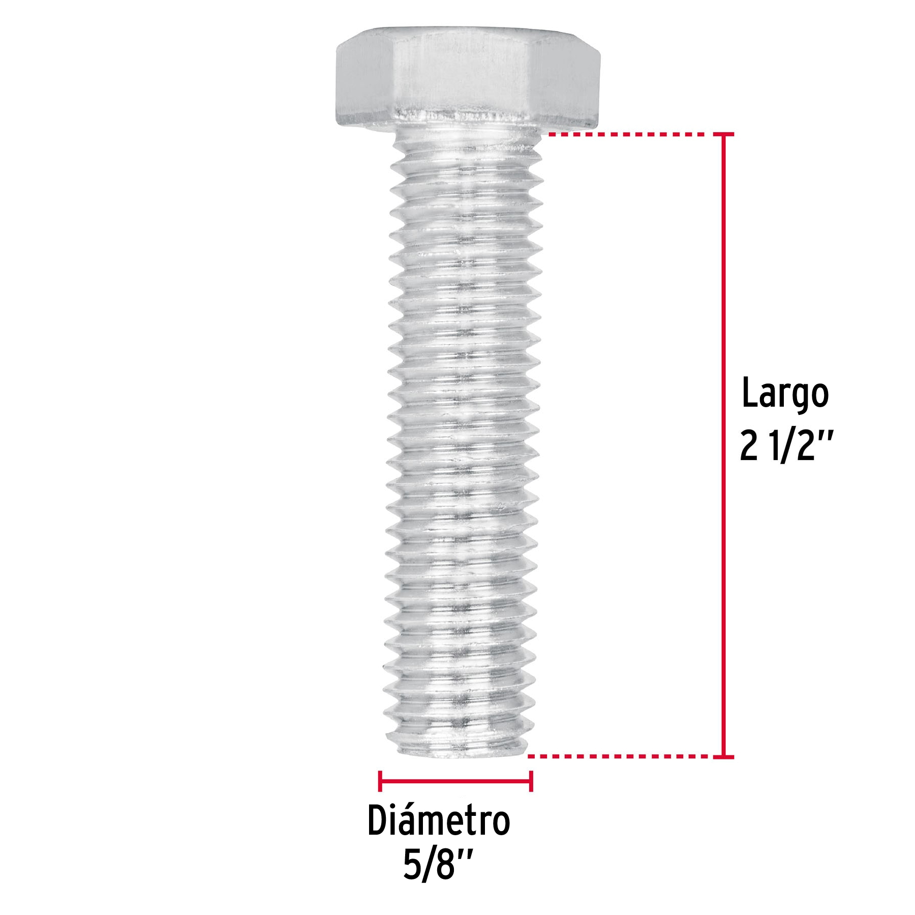 Tornillo acero galvanizado tipo máquina, 5/8X2-1/2", 8 pzas