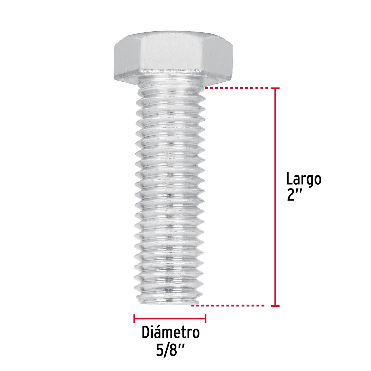 Tornillo acero galvanizado tipo máquina, 5/8X2", 10 pzas