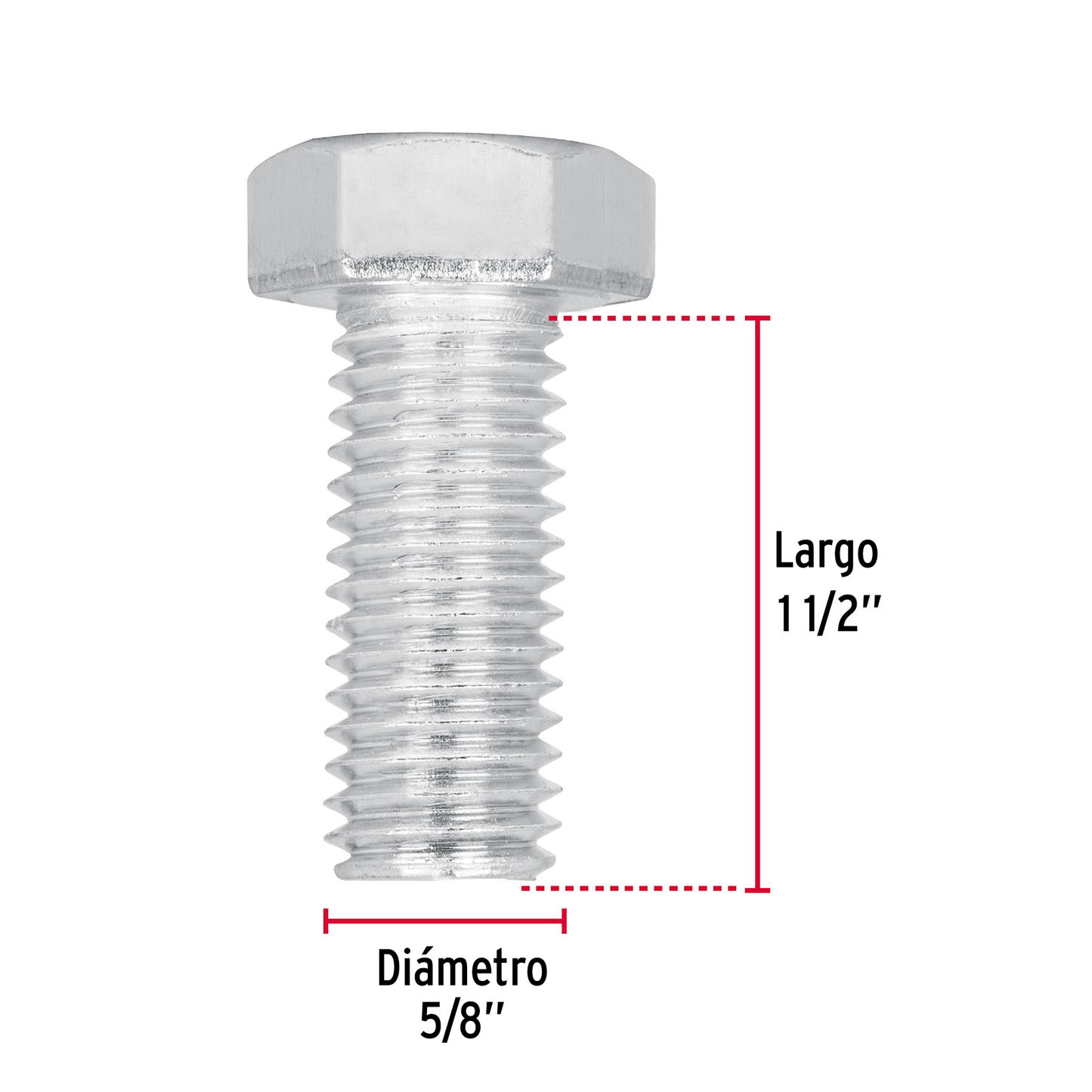 Tornillo acero galvanizado tipo máquina, 5/8X1-1/2", 10 pzas