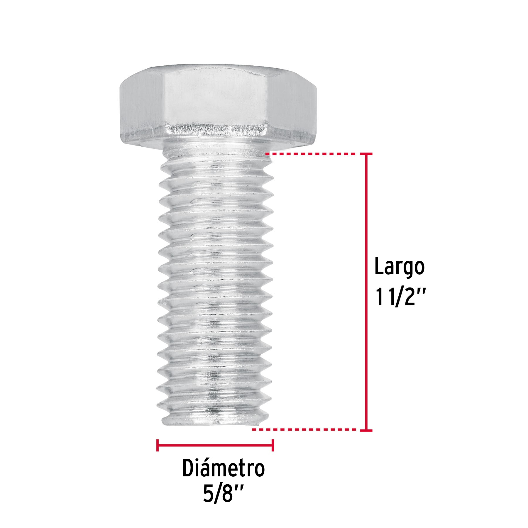 Tornillo acero galvanizado tipo máquina, 5/8X1-1/2", 10 pzas
