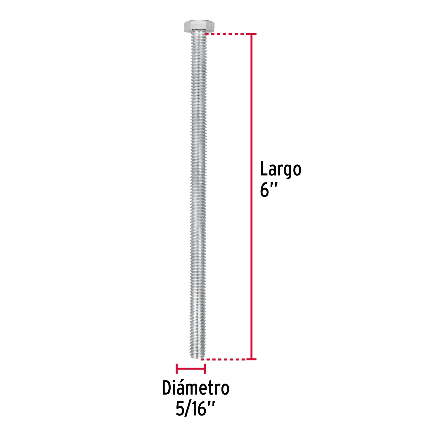 Tornillo acero galvanizado tipo máquina, 5/16X6", 30 pzas