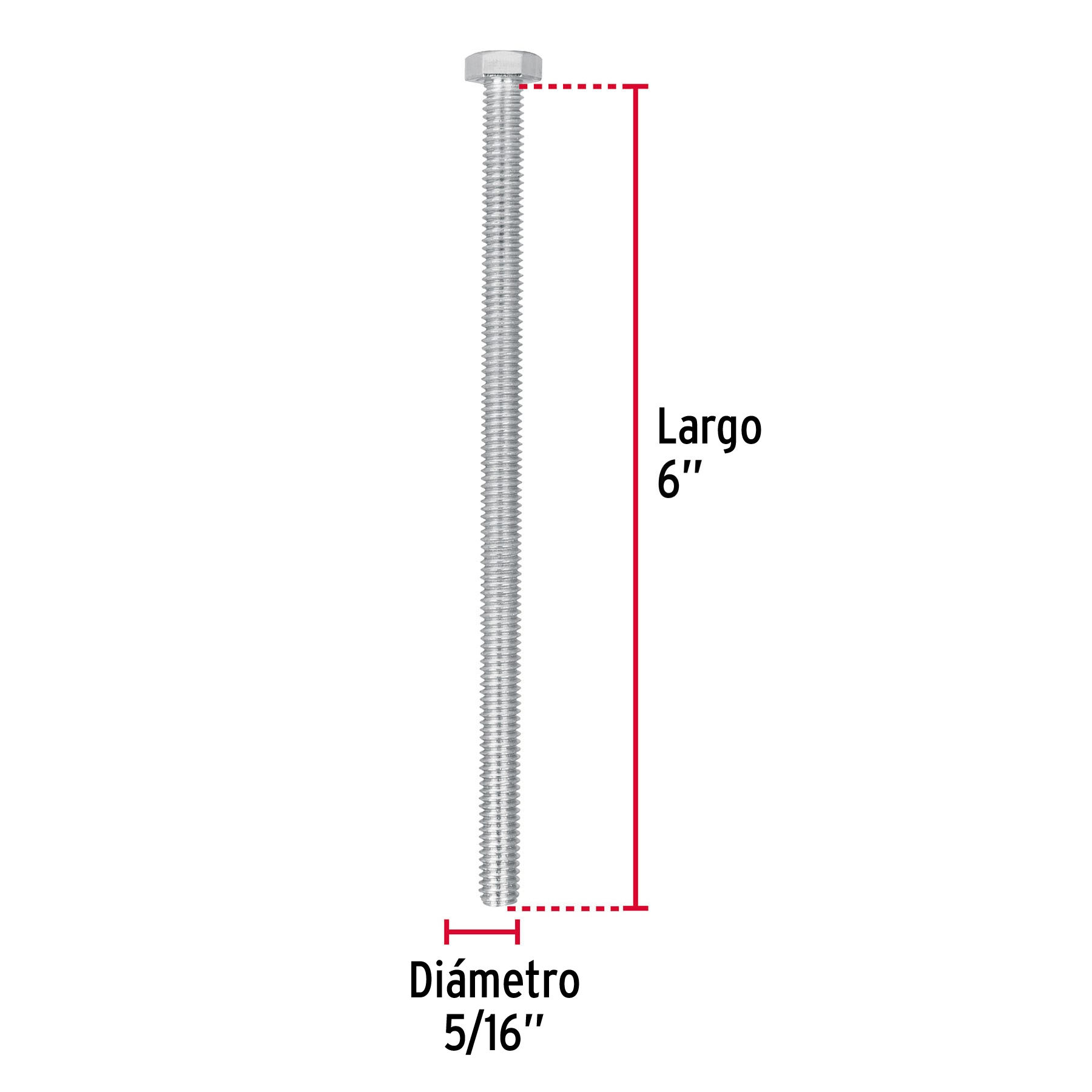 Tornillo acero galvanizado tipo máquina, 5/16X6", 30 pzas