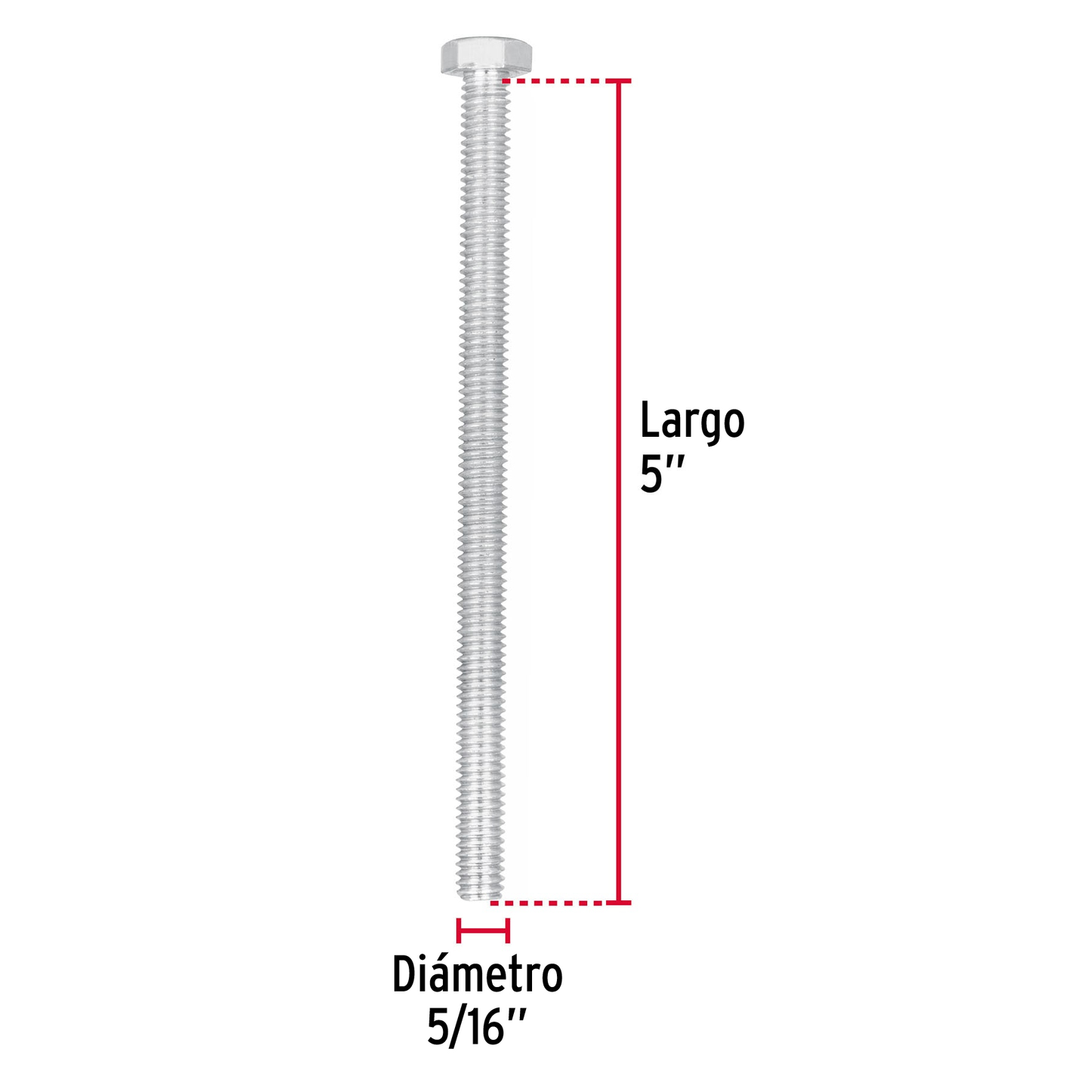 Tornillo acero galvanizado tipo máquina, 5/16X5", 30 pzas