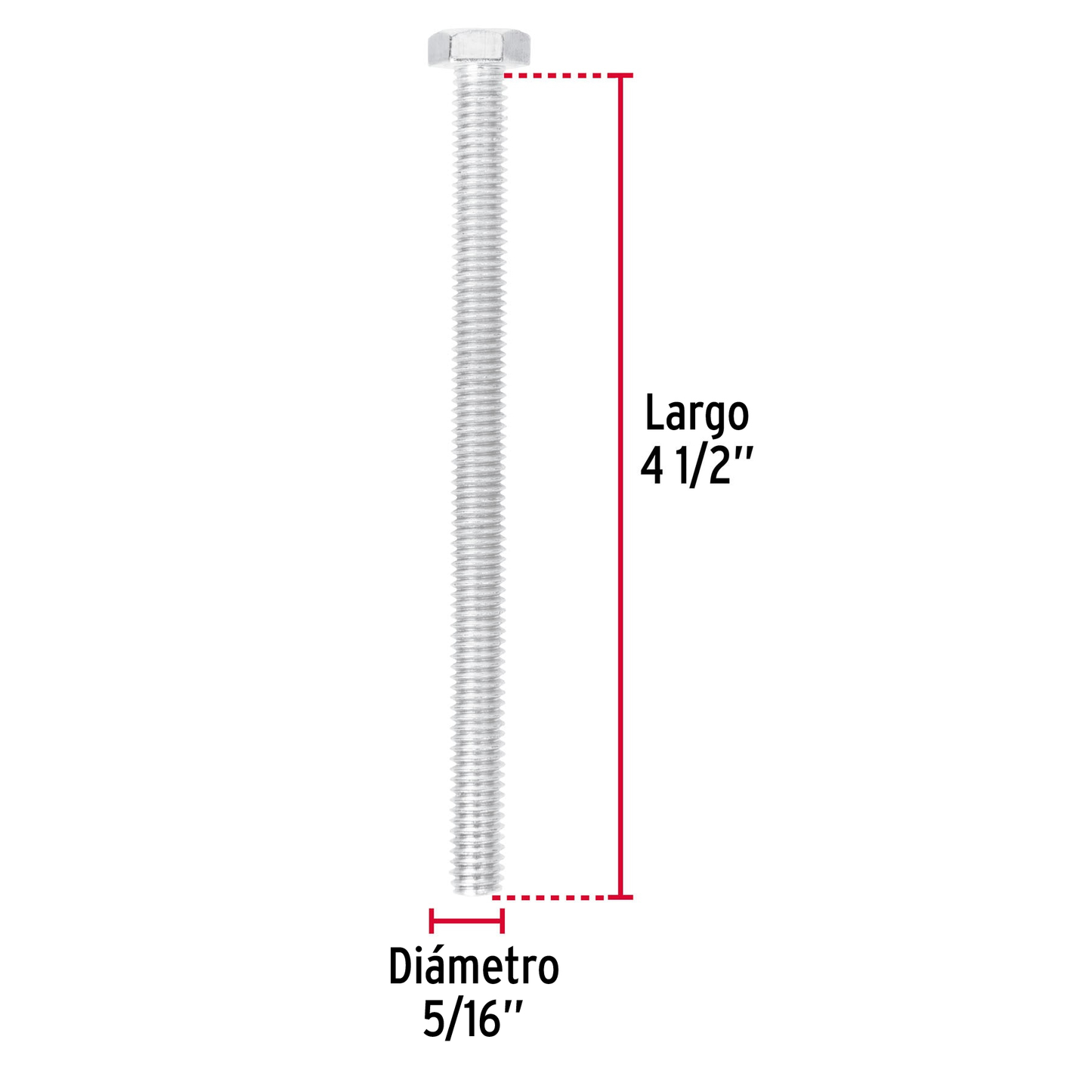 Tornillo acero galvanizado tipo máquina, 5/16X4-1/2", 30pzas