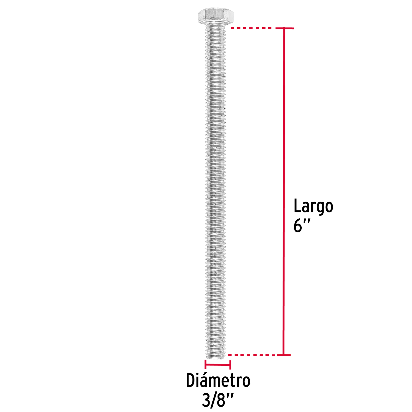 Tornillo acero galvanizado tipo máquina, 3/8X6", 15 pzas