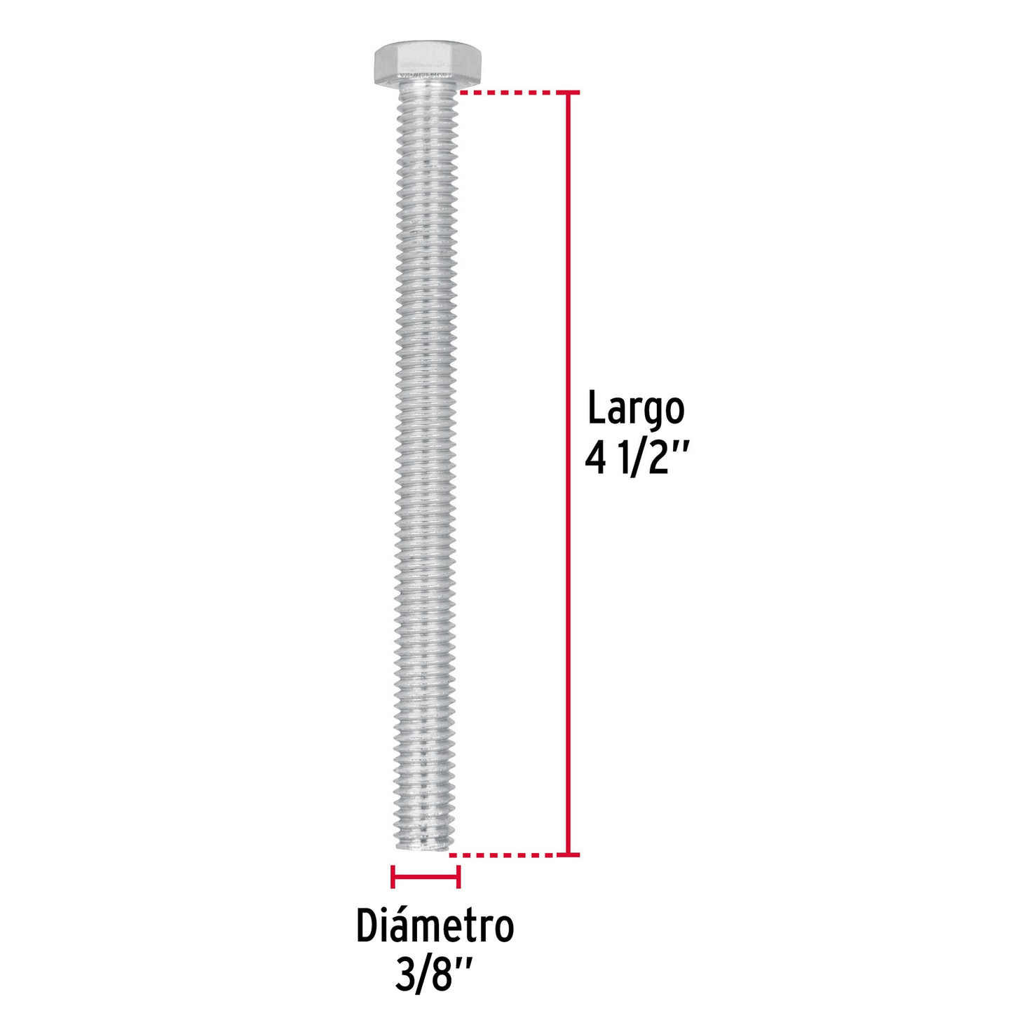 Tornillo acero galvanizado tipo máquina, 3/8X4-1/2", 15 pzas