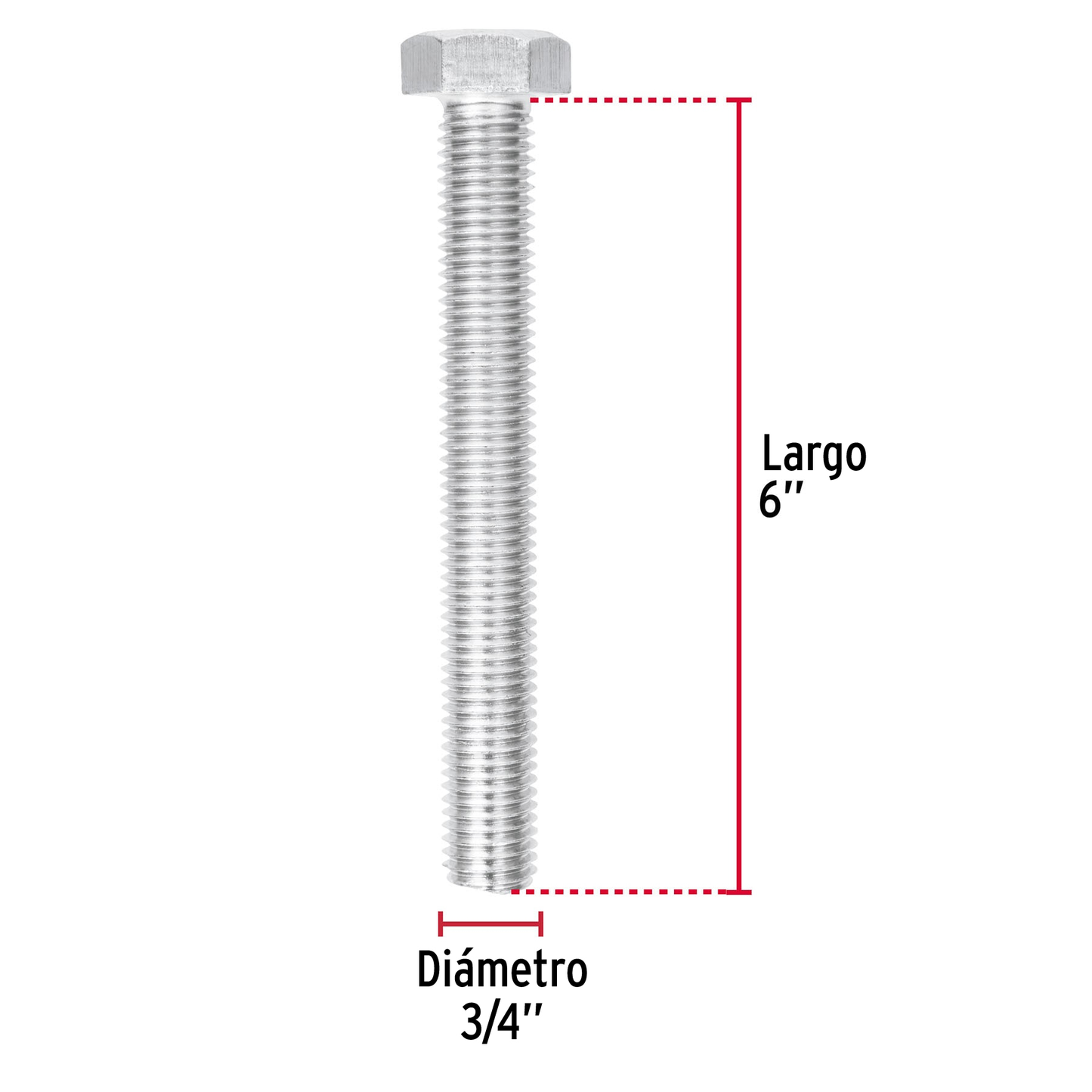 Tornillo acero galvanizado tipo máquina, 3/4X6", 4 pzas