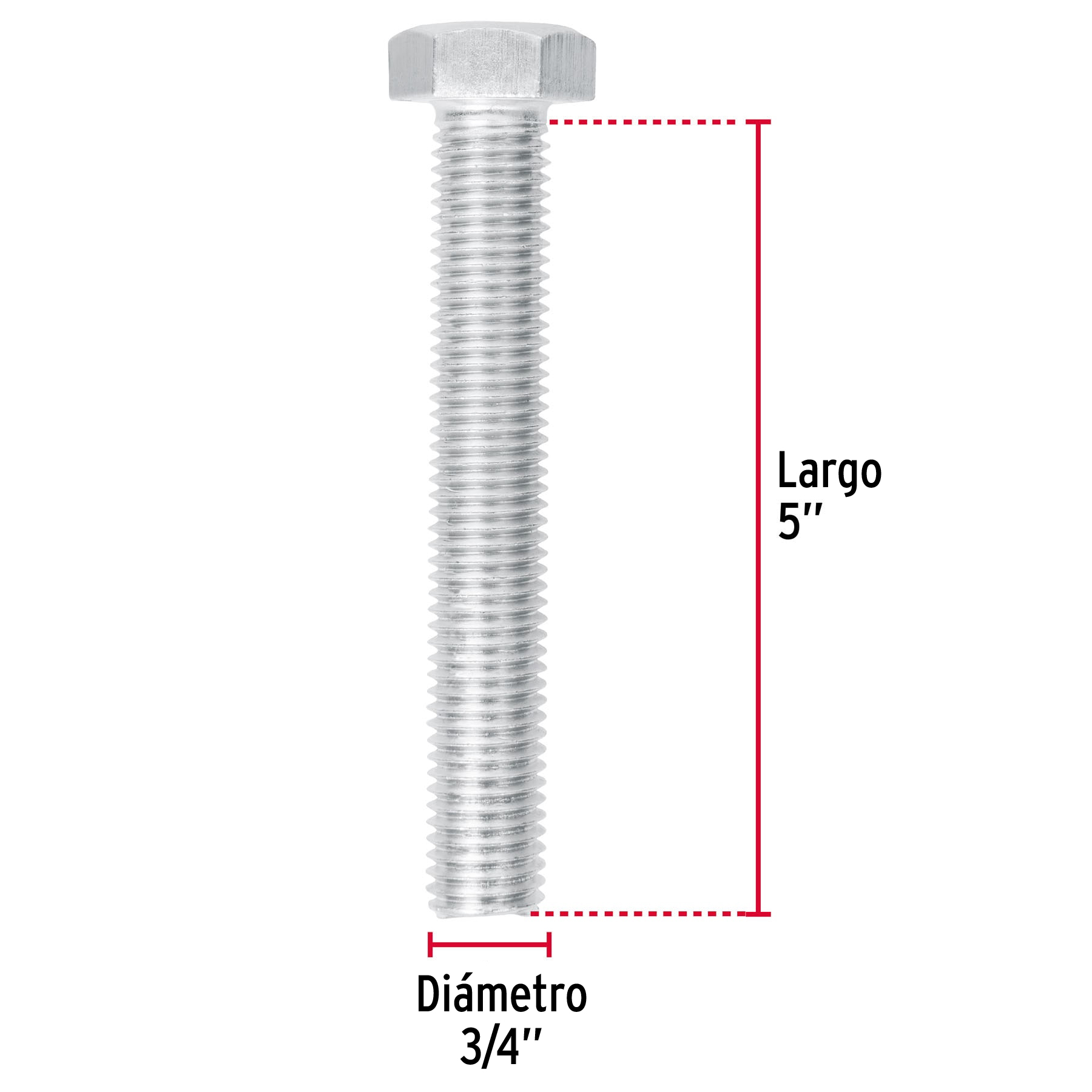 Tornillo acero galvanizado tipo máquina, 3/4X5", 4 pzas