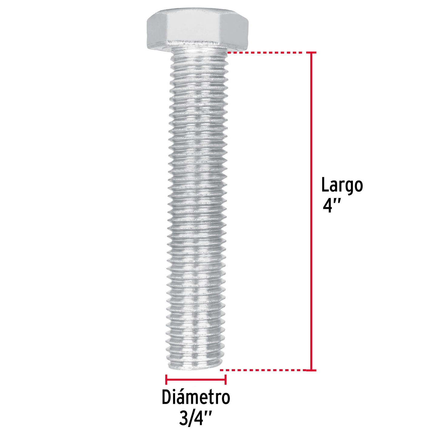 Tornillo acero galvanizado tipo máquina, 3/4X4", 4 pzas