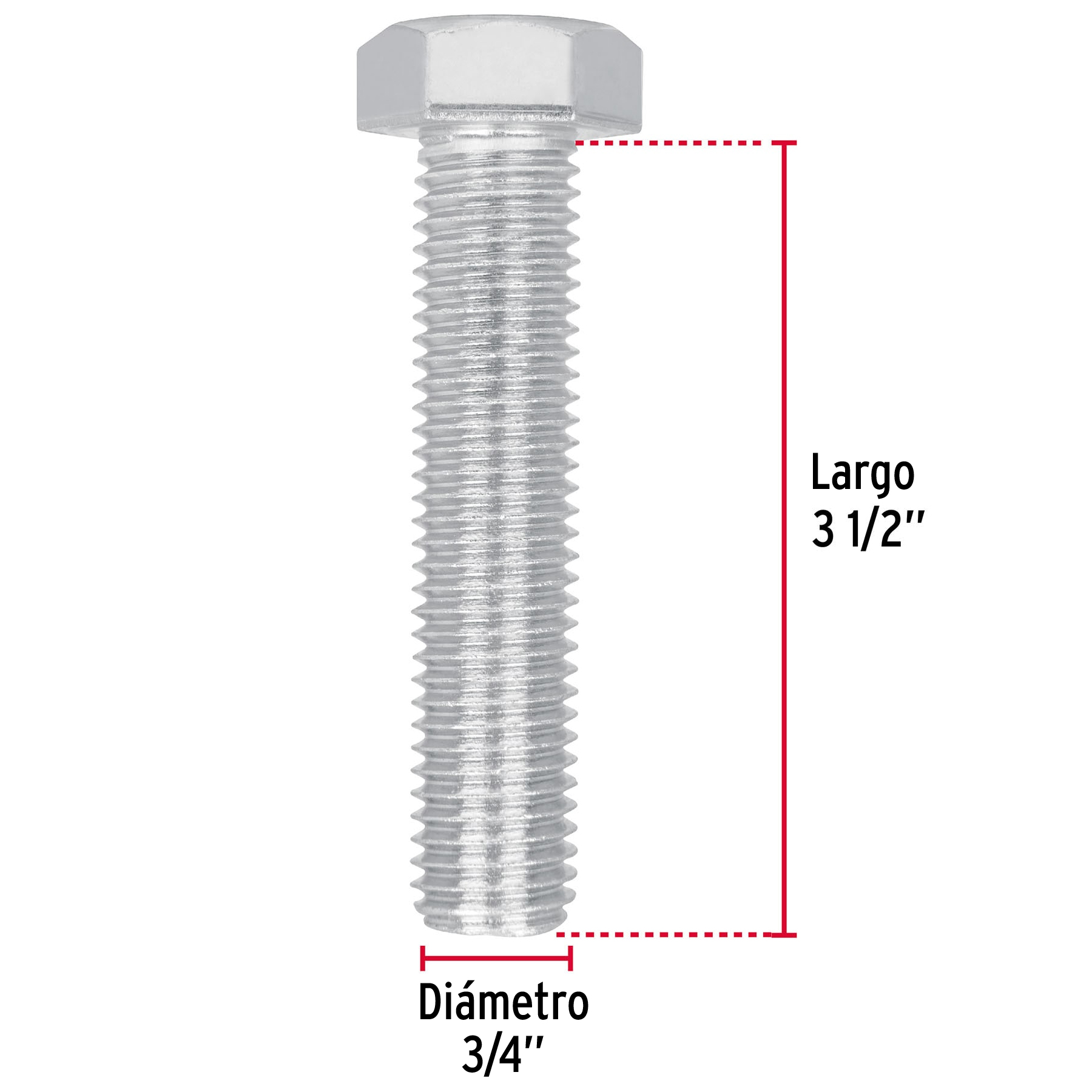 Tornillo acero galvanizado tipo máquina, 3/4X3-1/2", 4 pzas