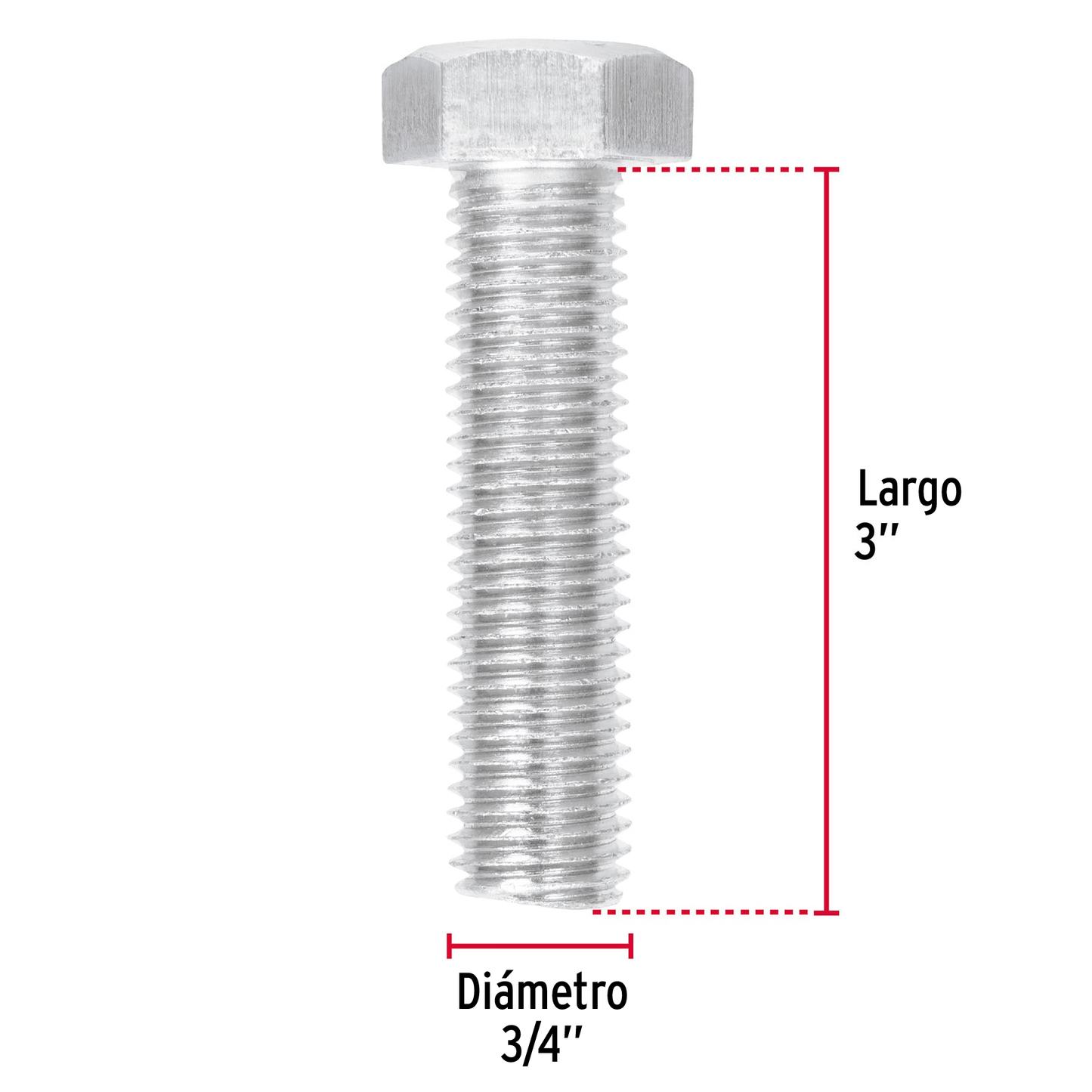 Tornillo acero galvanizado tipo máquina, 3/4X3", 4 pzas