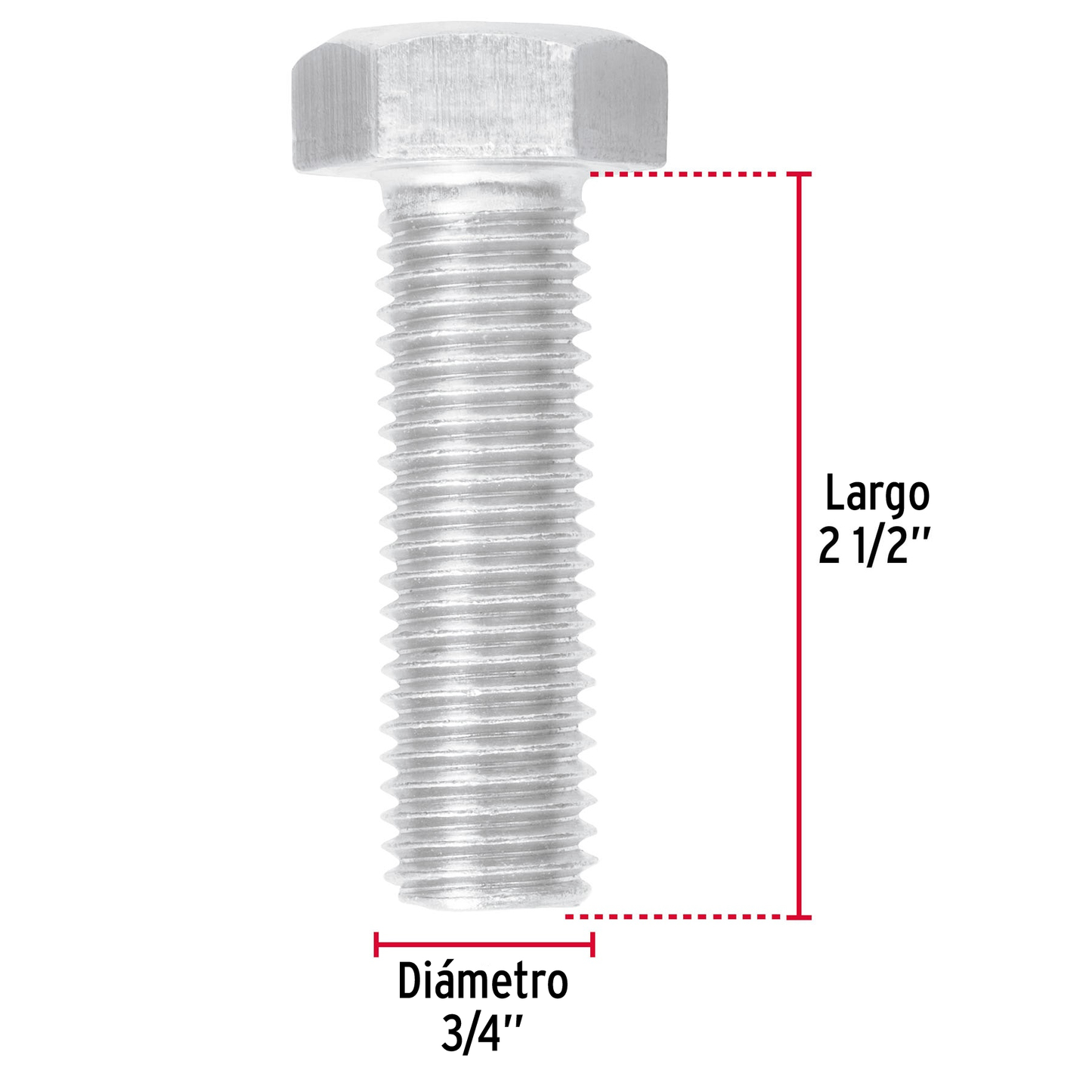 Tornillo acero galvanizado tipo máquina, 3/4X2-1/2", 6 pzas