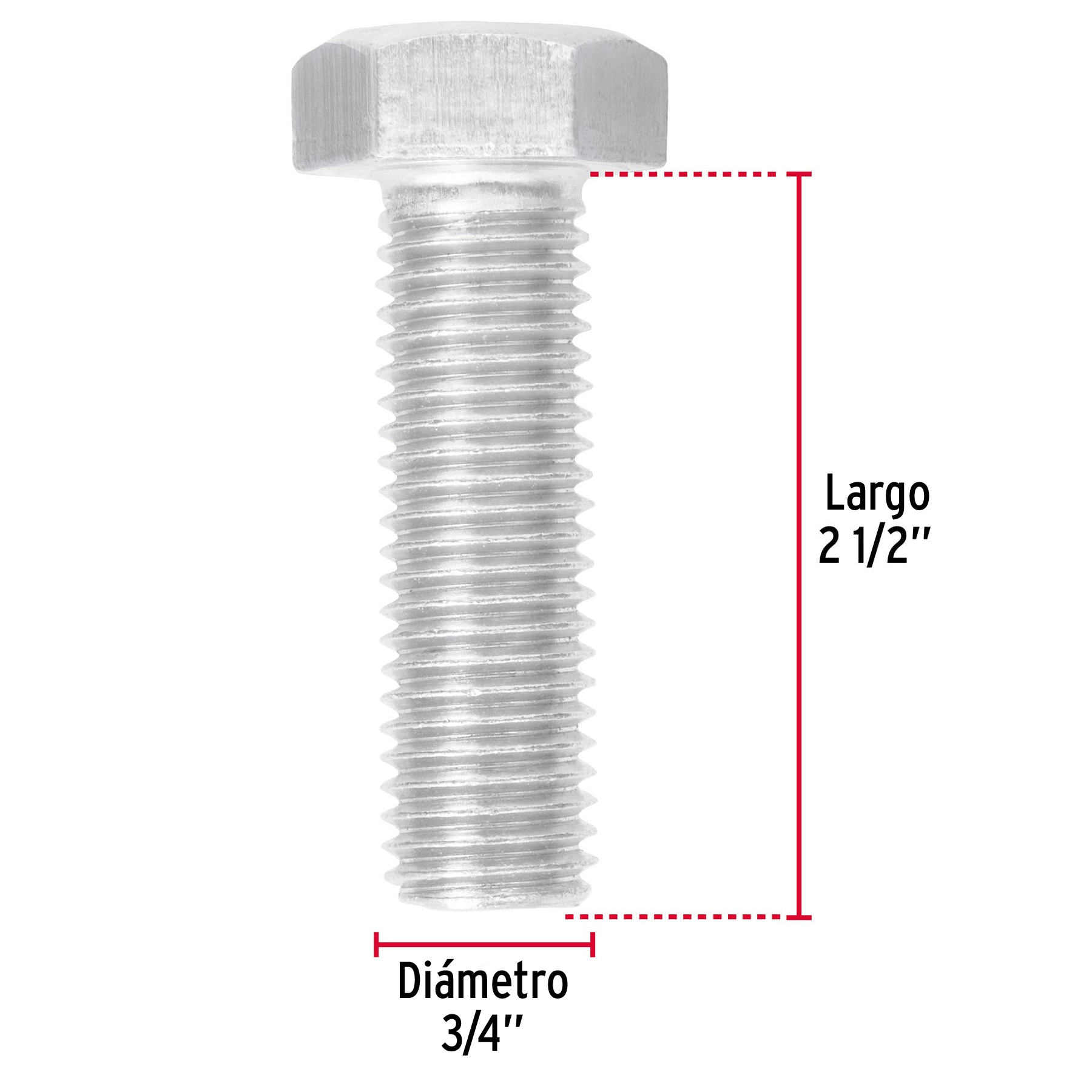 Tornillo acero galvanizado tipo máquina, 3/4X2-1/2", 6 pzas