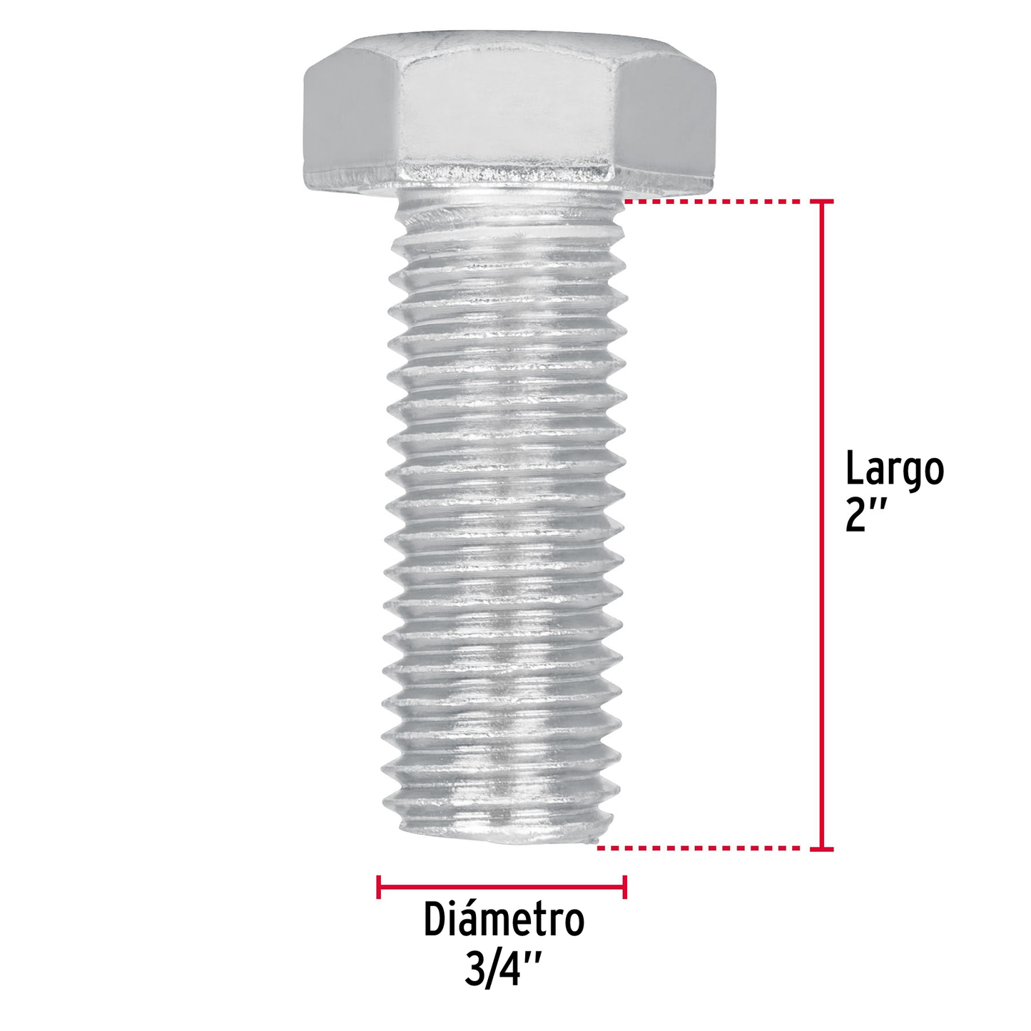 Tornillo acero galvanizado tipo máquina, 3/4X2", 6 pzas