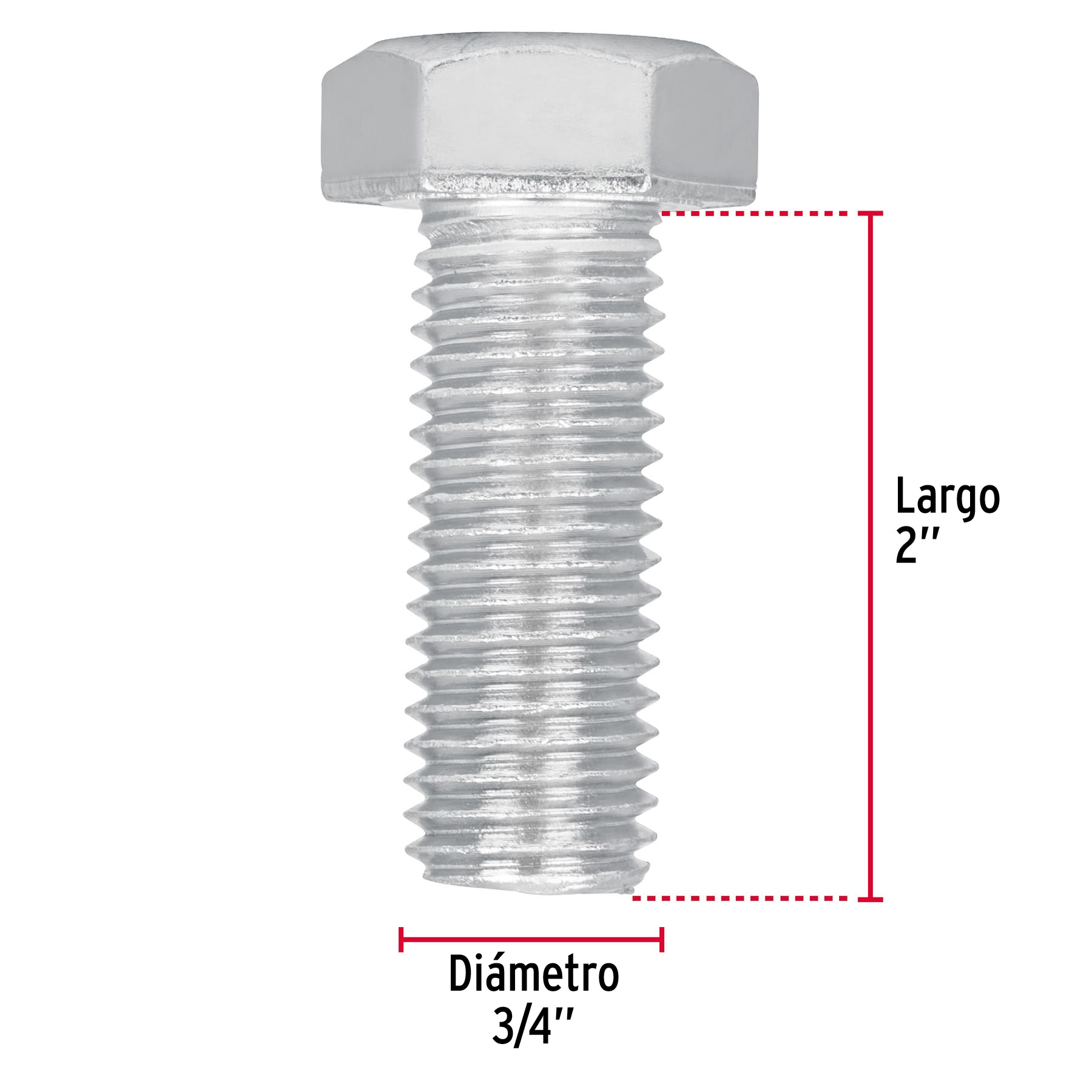 Tornillo acero galvanizado tipo máquina, 3/4X2", 6 pzas
