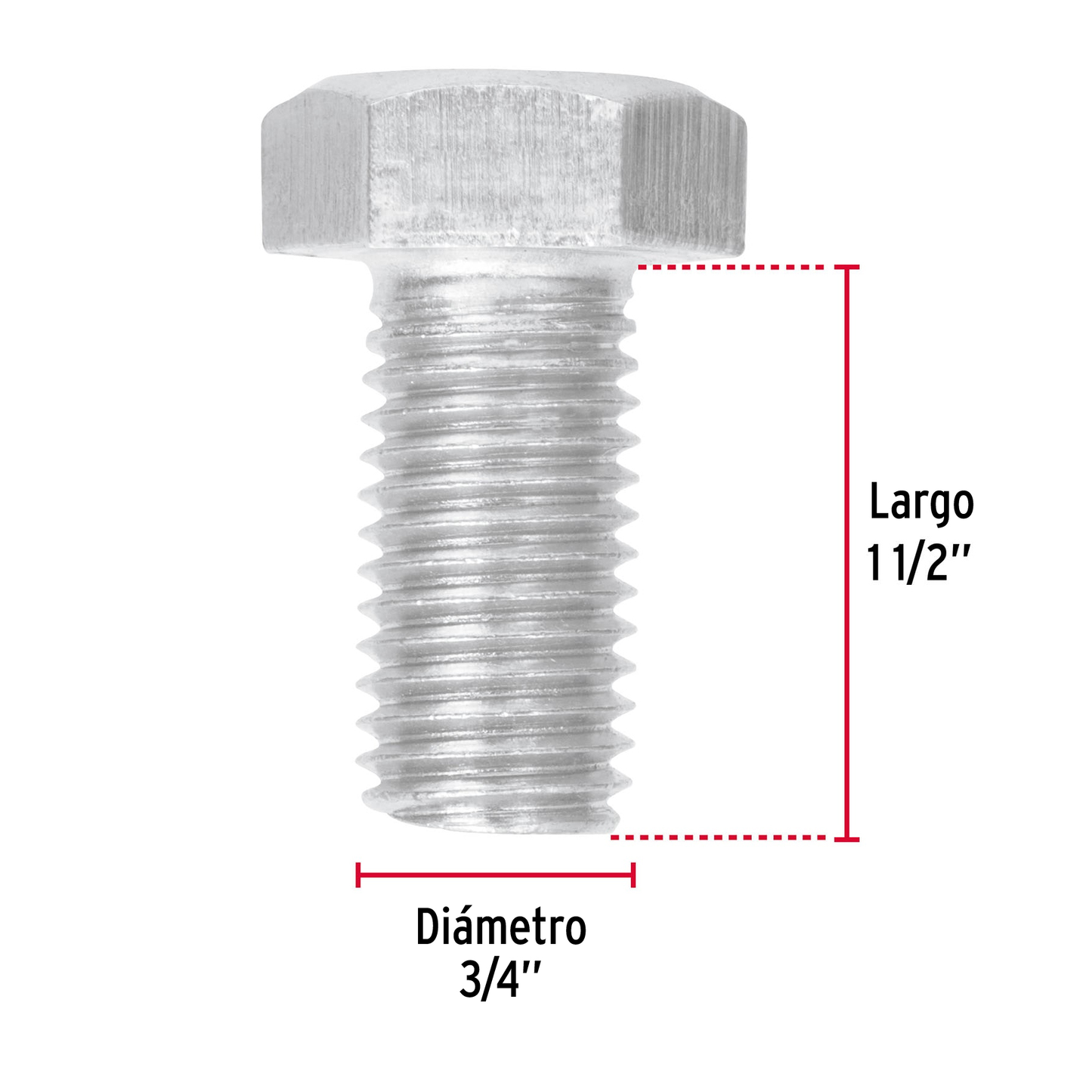 Tornillo acero galvanizado tipo máquina, 3/4X1-1/2", 6 pzas
