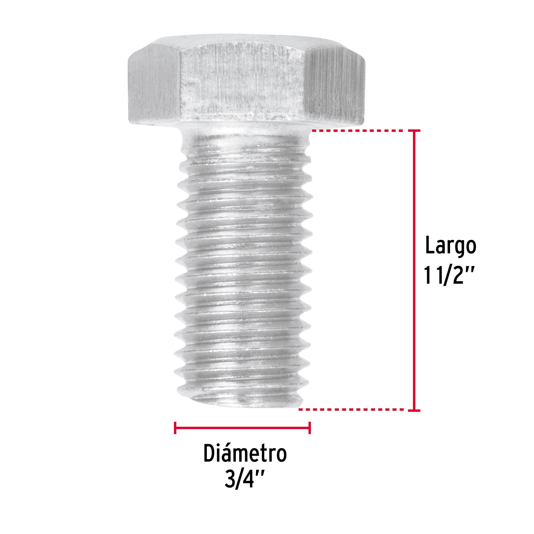 Tornillo acero galvanizado tipo máquina, 3/4X1-1/2", 6 pzas