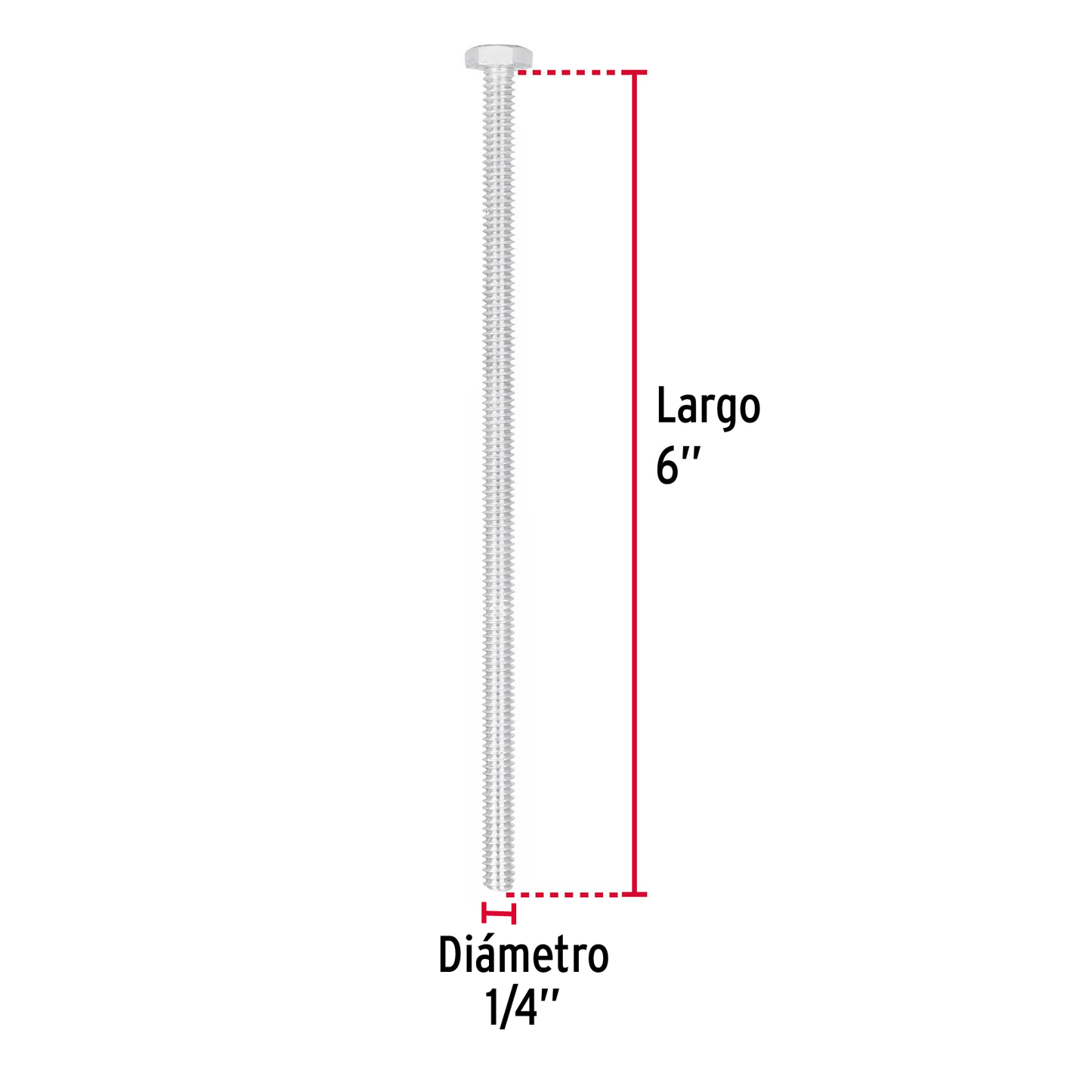 Tornillo acero galvanizado tipo máquina, 1/4X6", 20 pzas