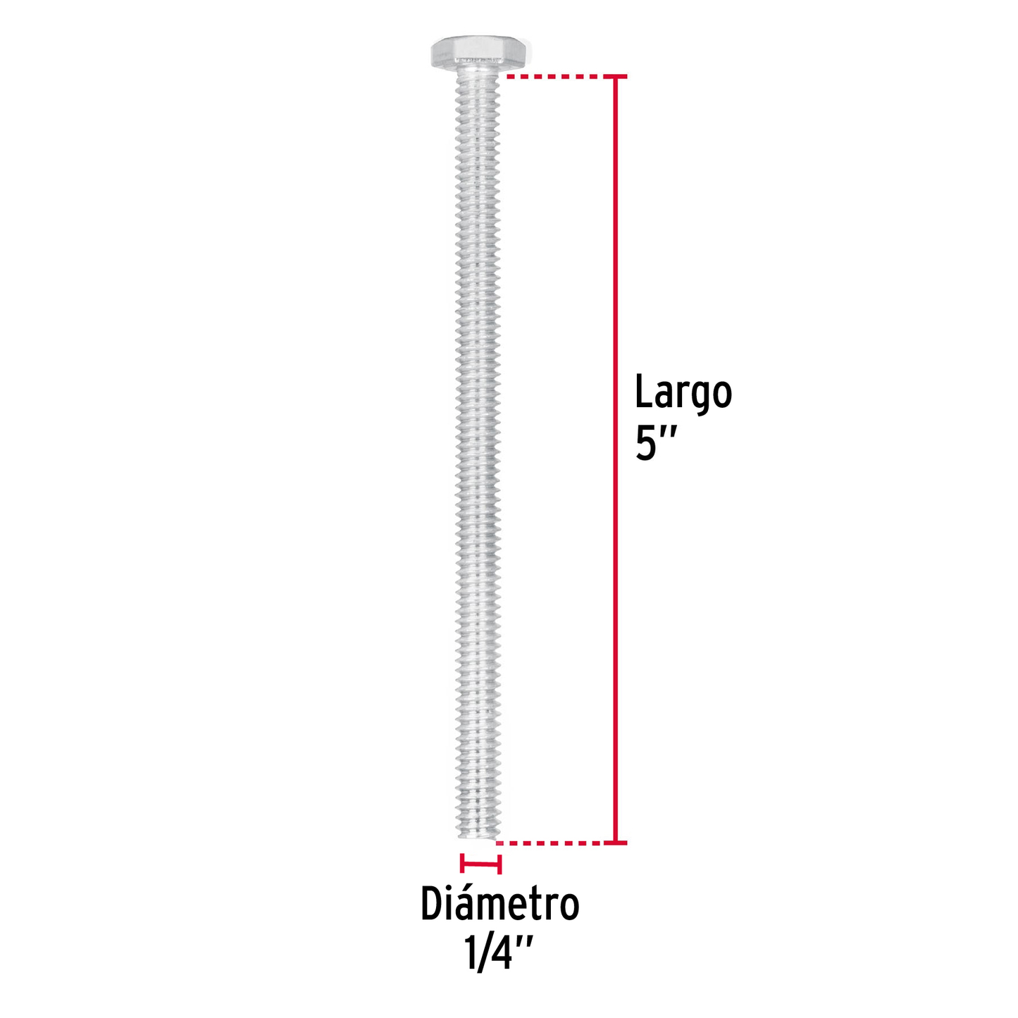 Tornillo acero galvanizado tipo máquina, 1/4X5", 25 pzas