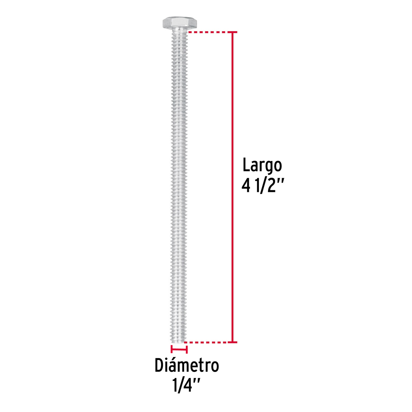 Tornillo acero galvanizado tipo máquina, 1/4X4-1/2", 25pzas