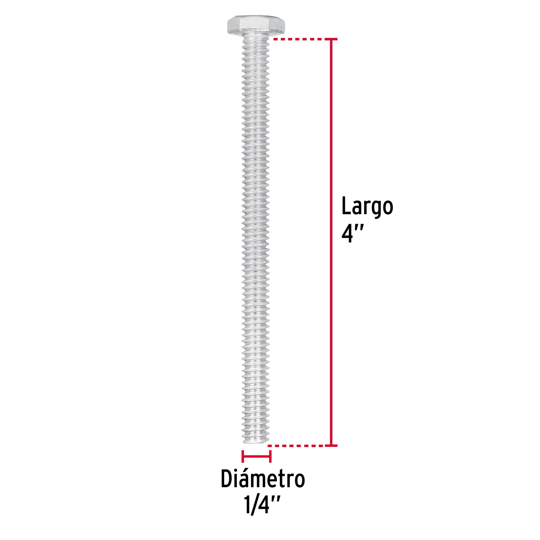 Tornillo acero galvanizado tipo máquina, 1/4X4", 30 pzas