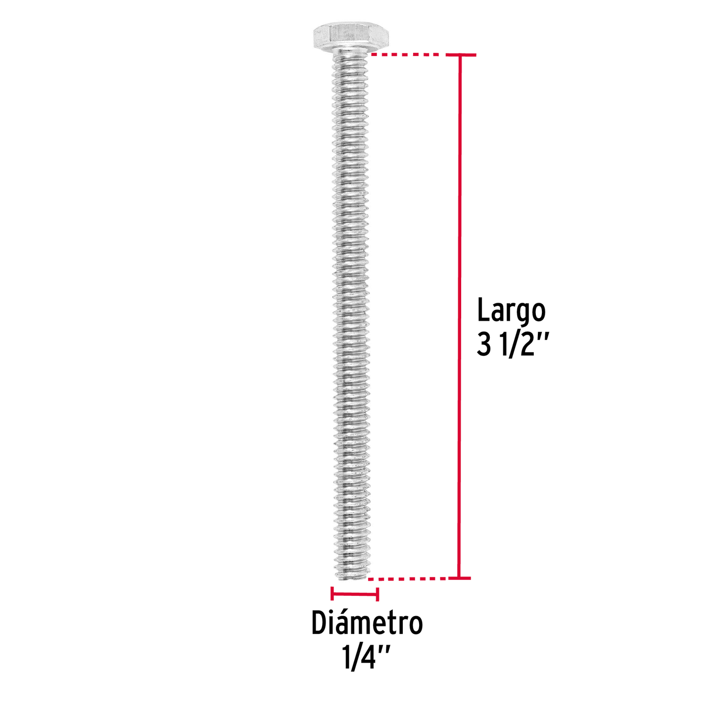 Tornillo acero galvanizado tipo máquina, 1/4X3-1/2", 30pzas