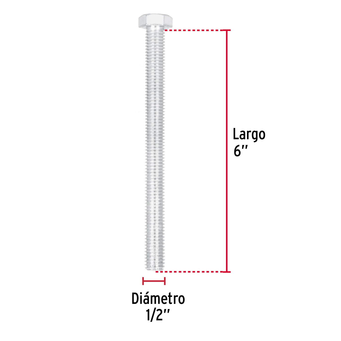 Tornillo acero galvanizado tipo máquina, 1/2X6", 8 pzas