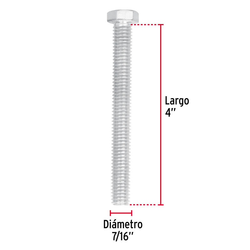 Tornillo acero galvanizado tipo máquina 7/16x4", 20 pzas