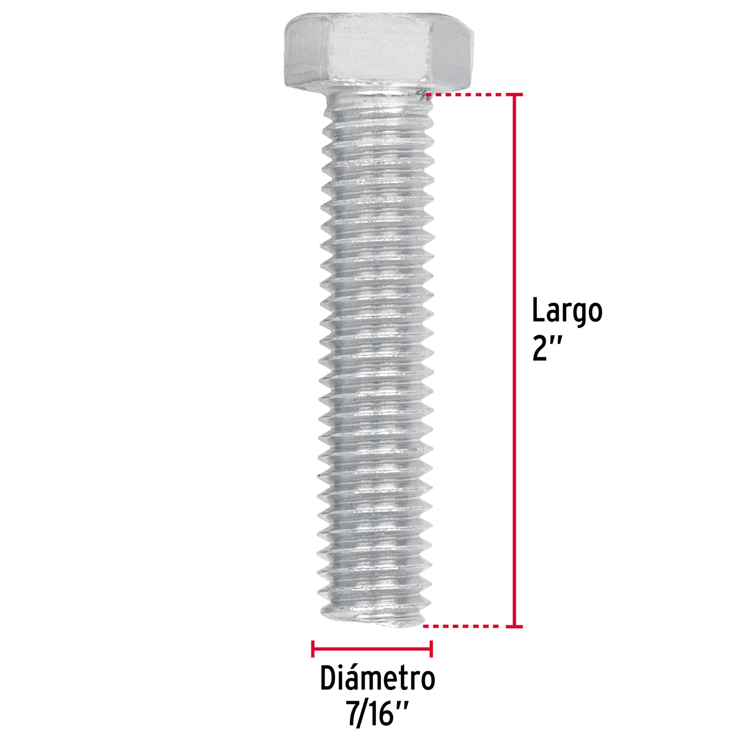 Tornillo acero galvanizado tipo máquina 7/16x2", 40 pzas