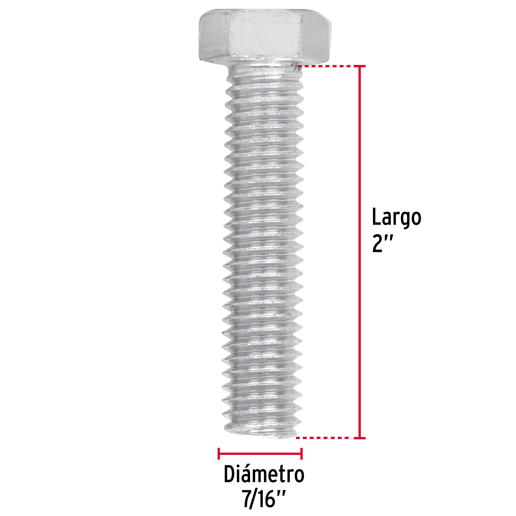 Tornillo acero galvanizado tipo máquina 7/16x2", 40 pzas