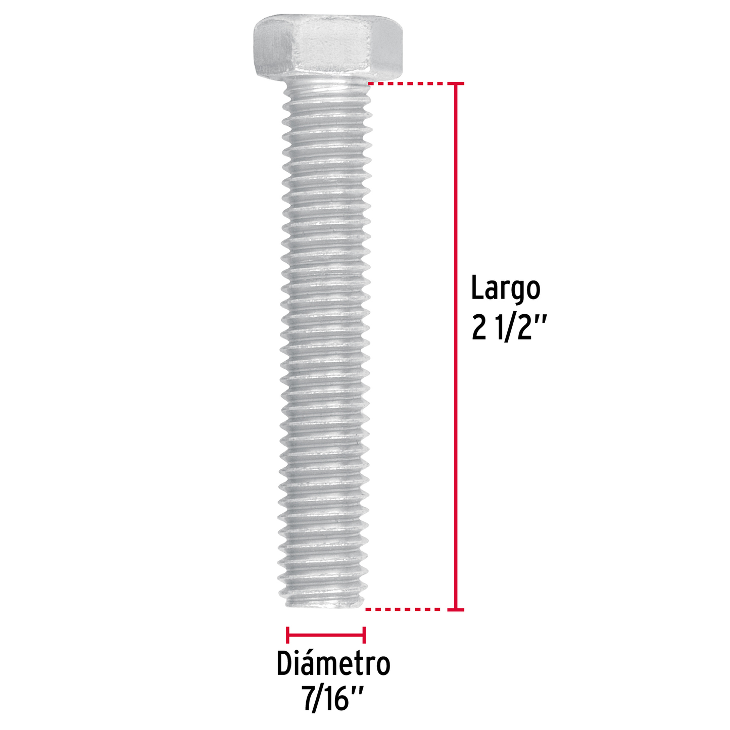 Tornillo acero galvanizado tipo máquina 7/16x2 1/2",30 pzas