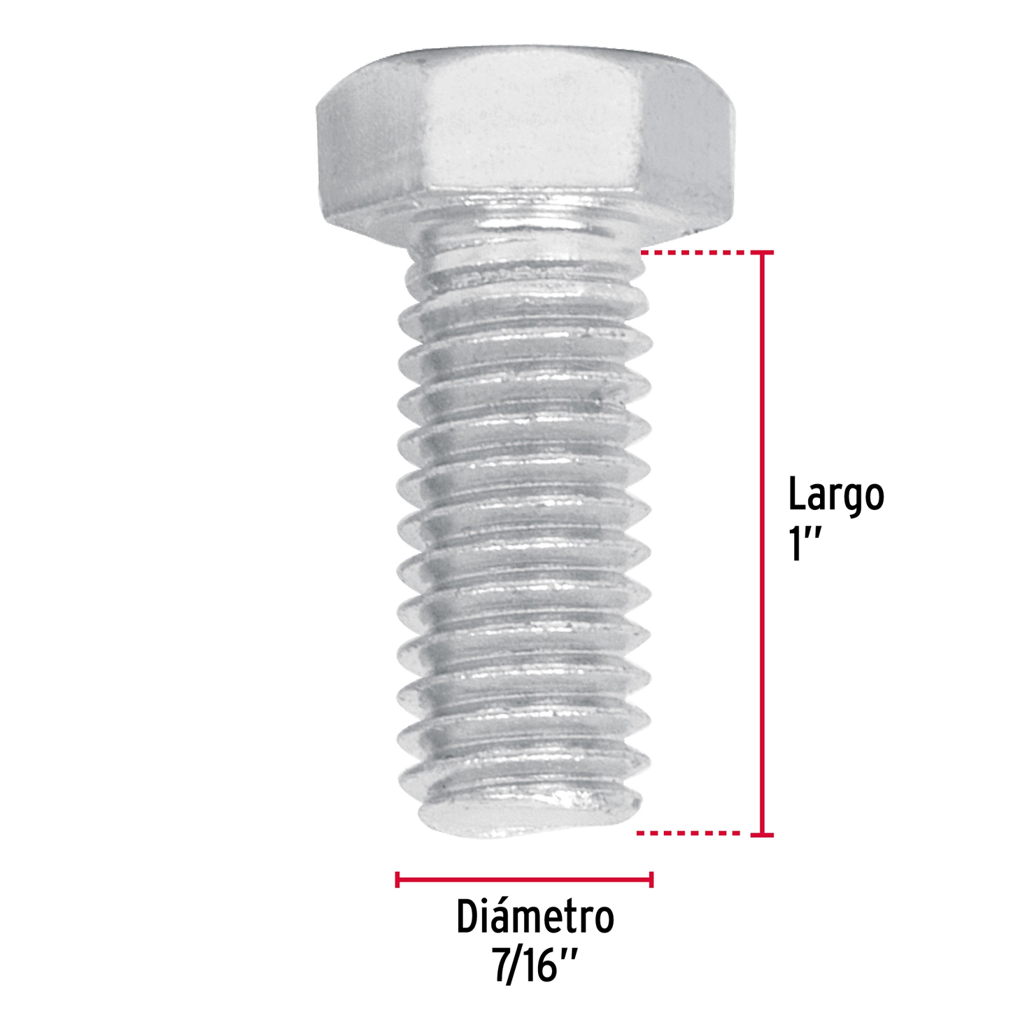 Tornillo acero galvanizado tipo máquina 7/16x1", 60 pzas